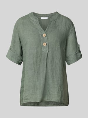 Relaxed Fit Leinenbluse mit V-Ausschnitt Modell 'Is44sii' Shop The Look MANNEQUINE