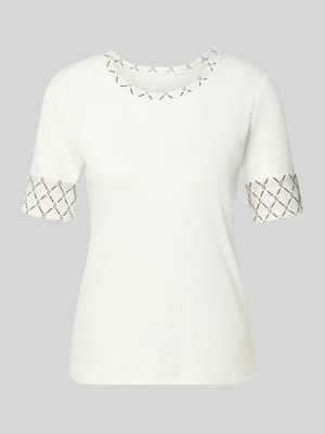 T-shirt w prążkowaniu z okrągłym dekoltem Shop The Look MANNEQUINE