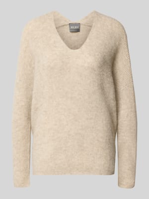 Sweter z dzianiny z mieszanka wełny z dekolt w serek model 'THORA' Shop The Look MANNEQUINE