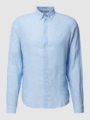 Koszula lniana o kroju regular fit z kołnierzykiem typu button down model ‘Anton’ Shop The Look MANNEQUINE
