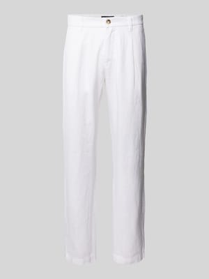 Spodnie lniane o kroju tapered fit z zakładkami w pasie model ‘Osby’ Shop The Look MANNEQUINE