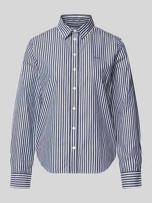 Regular Fit Bluse mit Streifenmuster und Label-Stitching Shop The Look MANNEQUINE