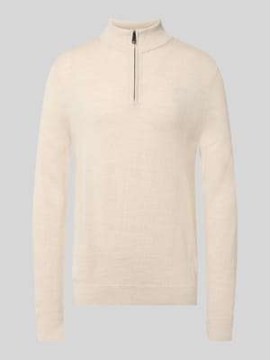 Slim Fit Strickpullover aus Woll-Mix mit Troyer-Kragen Shop The Look MANNEQUINE