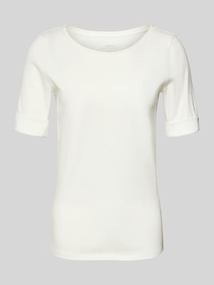 Regular Fit T-Shirt mit Seiden-Anteil und Ärmeln mit Aufschlag Shop The Look MANNEQUINE