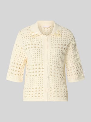 Regular Fit Bluse in Strick-Optik mit floralem Ziersteinbesatz Shop The Look MANNEQUINE