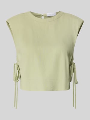 Korte top van een mix van viscose en linnen met vetersluiting opzij Shop The Look MANNEQUINE
