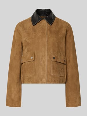 Veloursjacke mit Lederkontrastkragen Shop The Look MANNEQUINE