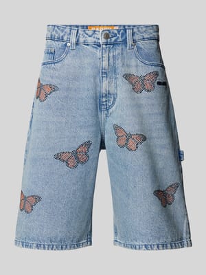 Jeansshorts mit Ziersteinbesatz und Label-Stitching Shop The Look MANNEQUINE