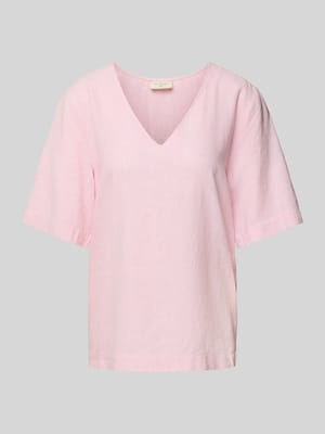 Regular Fit Leinenbluse mit V-Ausschnitt Modell 'Lava' Shop The Look MANNEQUINE