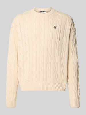 Strickpullover mit Zopfmuster und Label-Stitching Shop The Look MANNEQUINE