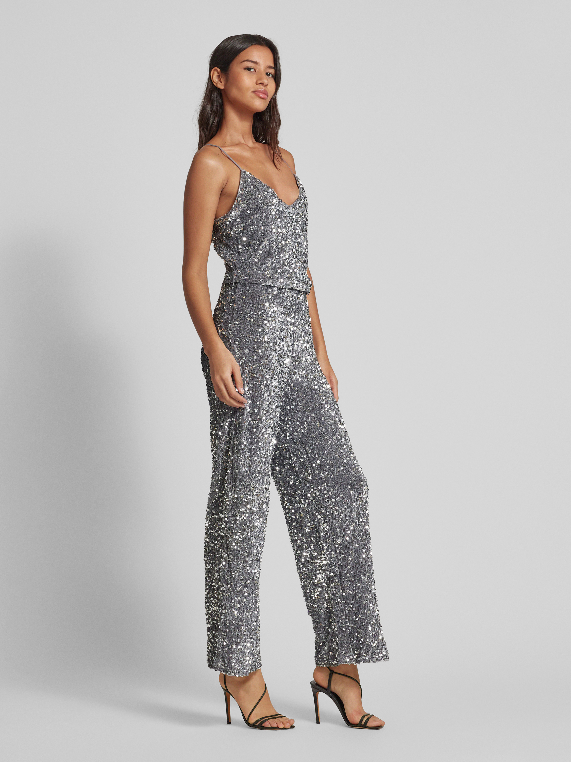 Dames glitter pailletten bodysuits met lange mouwen diepe v-hals sprankelende jumpsuit glanzende clubwear rompertjes zwart