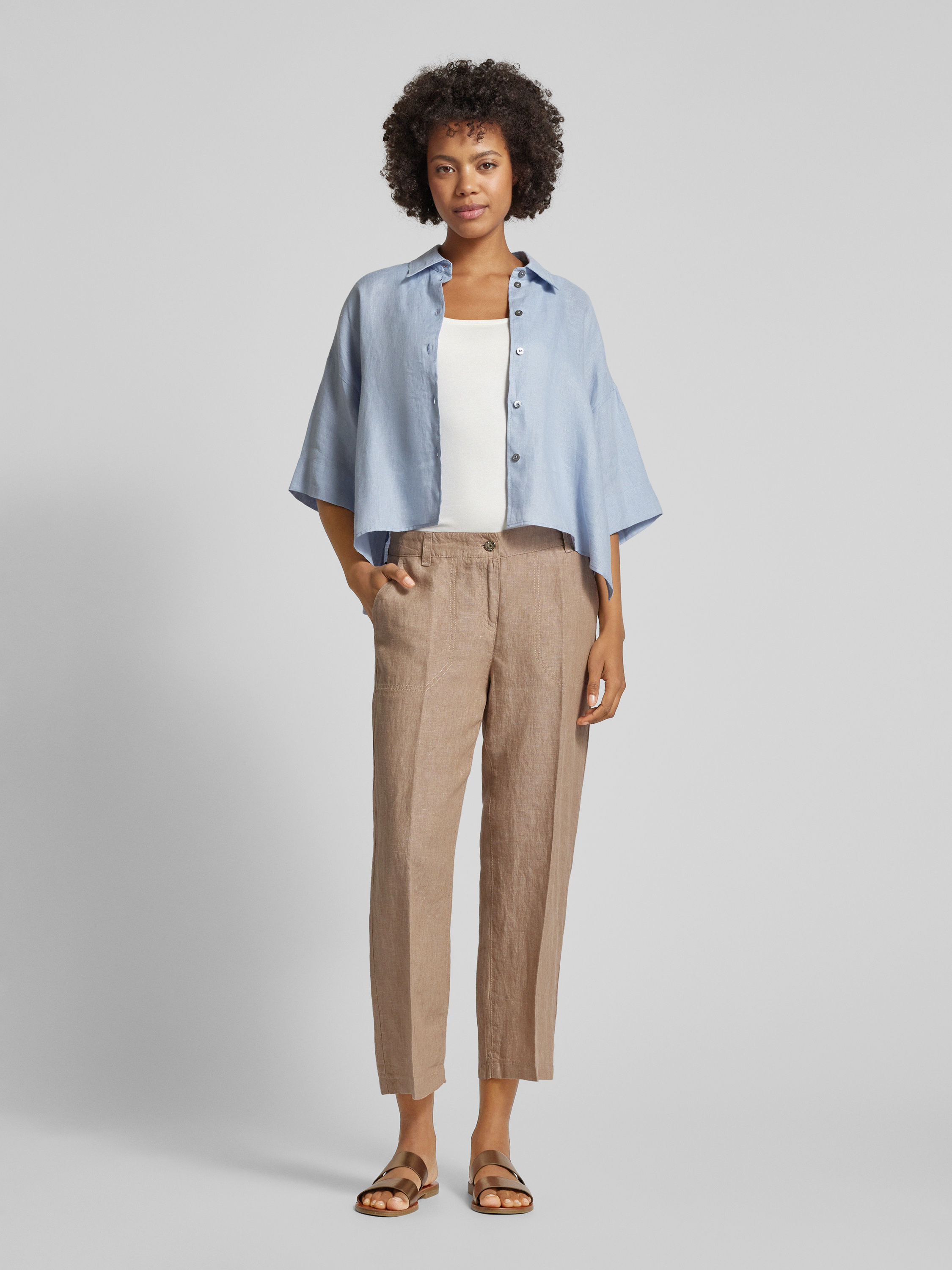 Mac Nora Cropped Linnen broek voor dames, relaxed fit, verkort