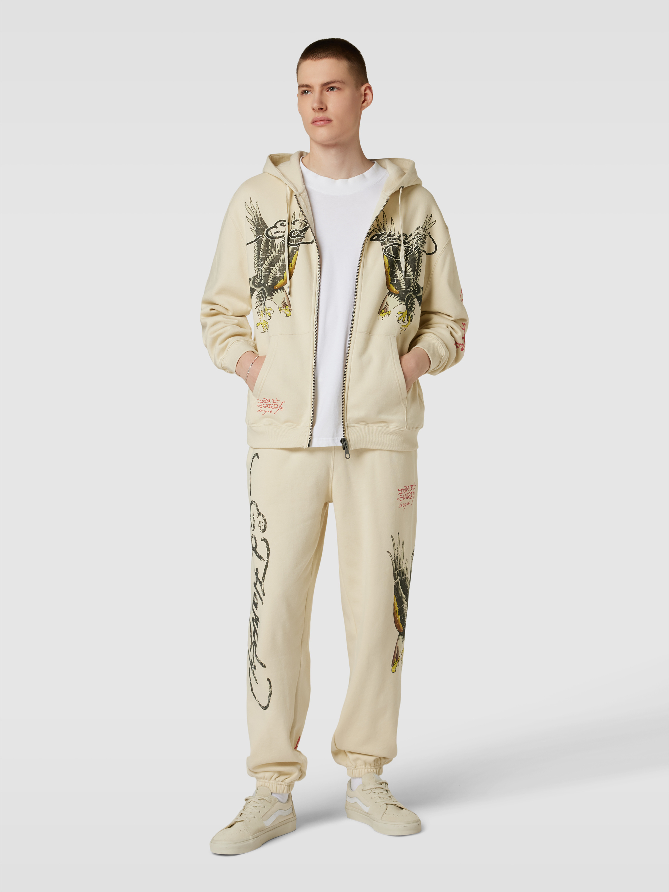 ED HARDY Sweatpants met labelprint, model 'JOGGER' in offwhite