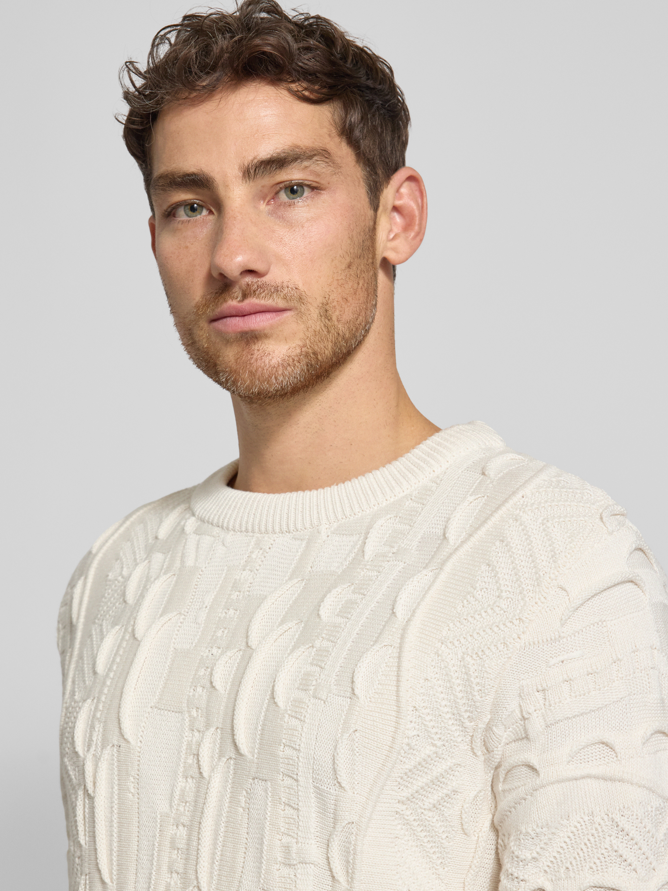 CARLO COLUCCI Regular Fit Strickpullover mit Strukturmuster (offwhite ...