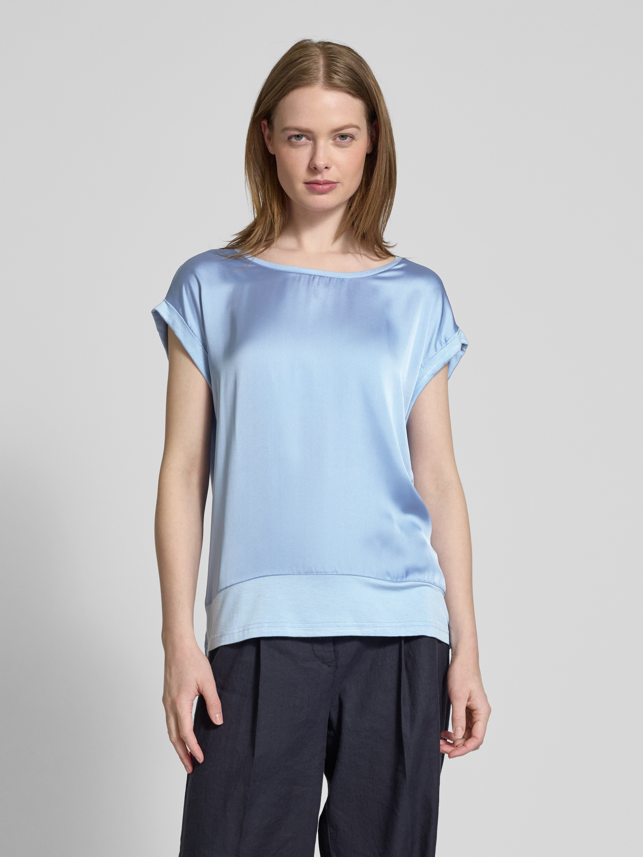SOYA CONCEPT Thilde Black Satin V-Neck T-Shirt – Soft ECOVERO™ Viscose Tee main image 1