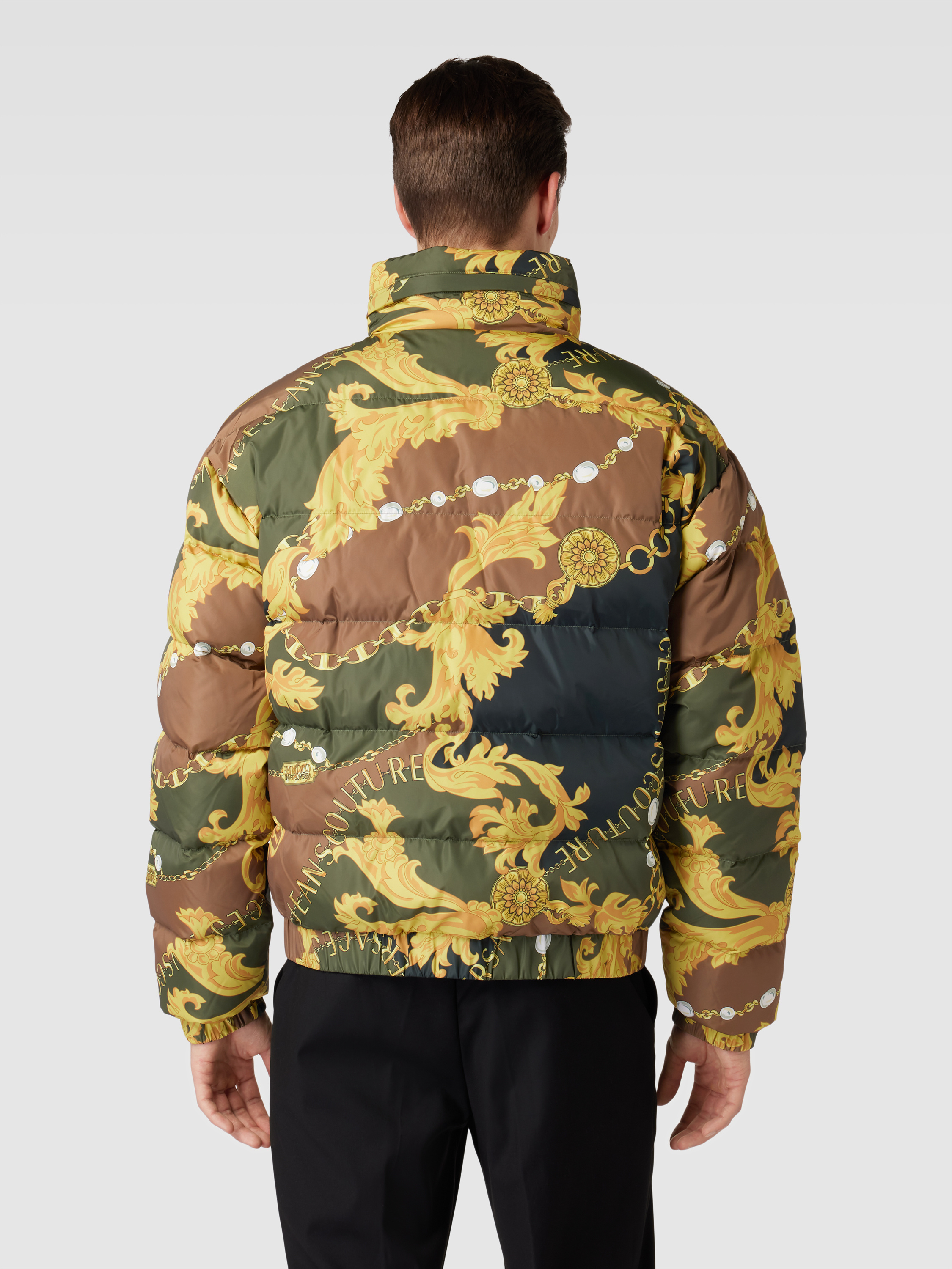 Versace Jeans Couture Steppjacke mit Allover-Label-Muster (oliv