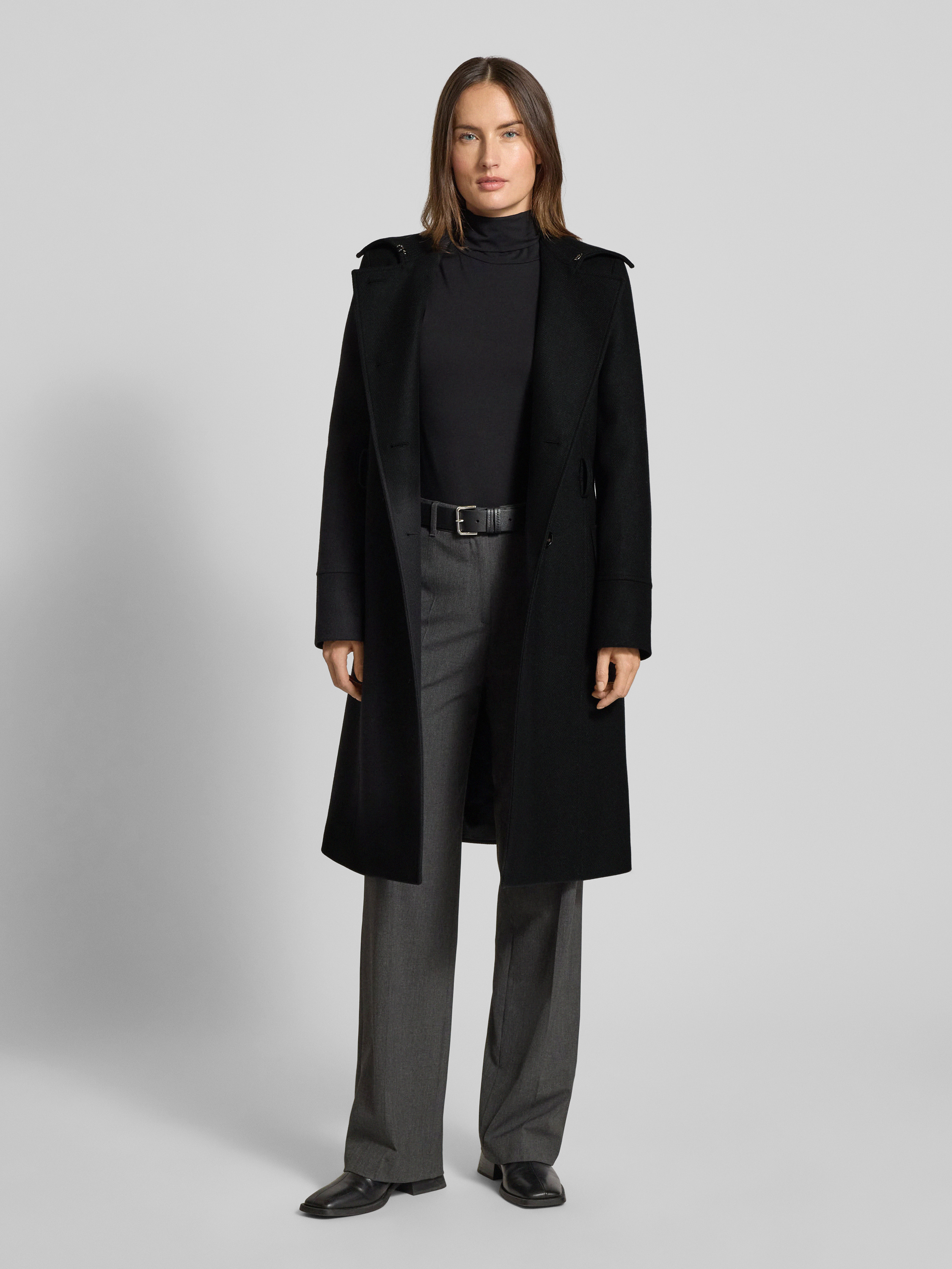 Jake*s Collection Lange jas van wolmix met riem in zwart online