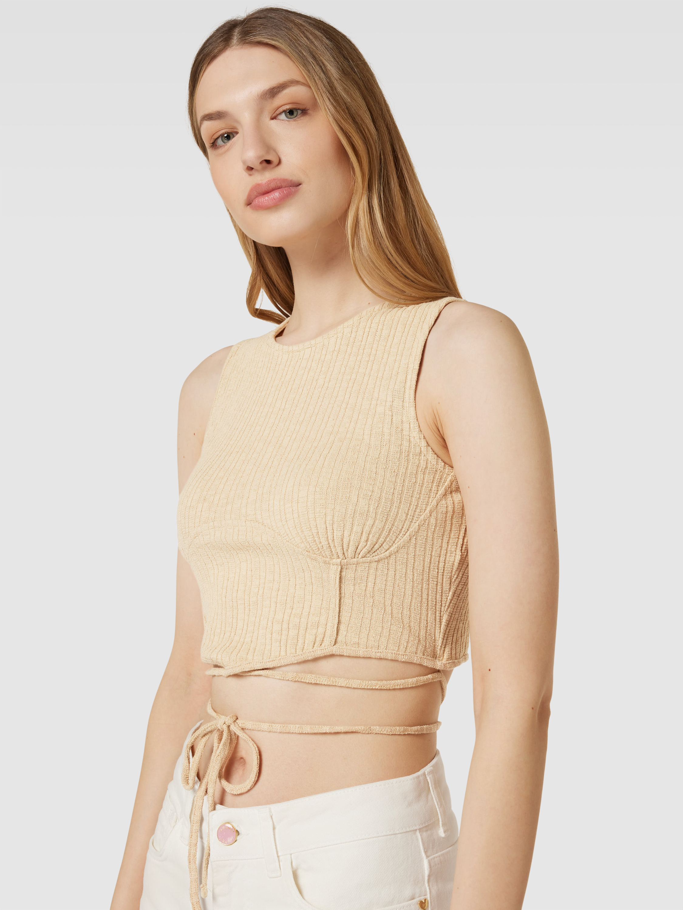 Moda Cropped Vero Moda Crop Top in Ripp-Optik Modell 'CAMMA' (beige) online kaufen
