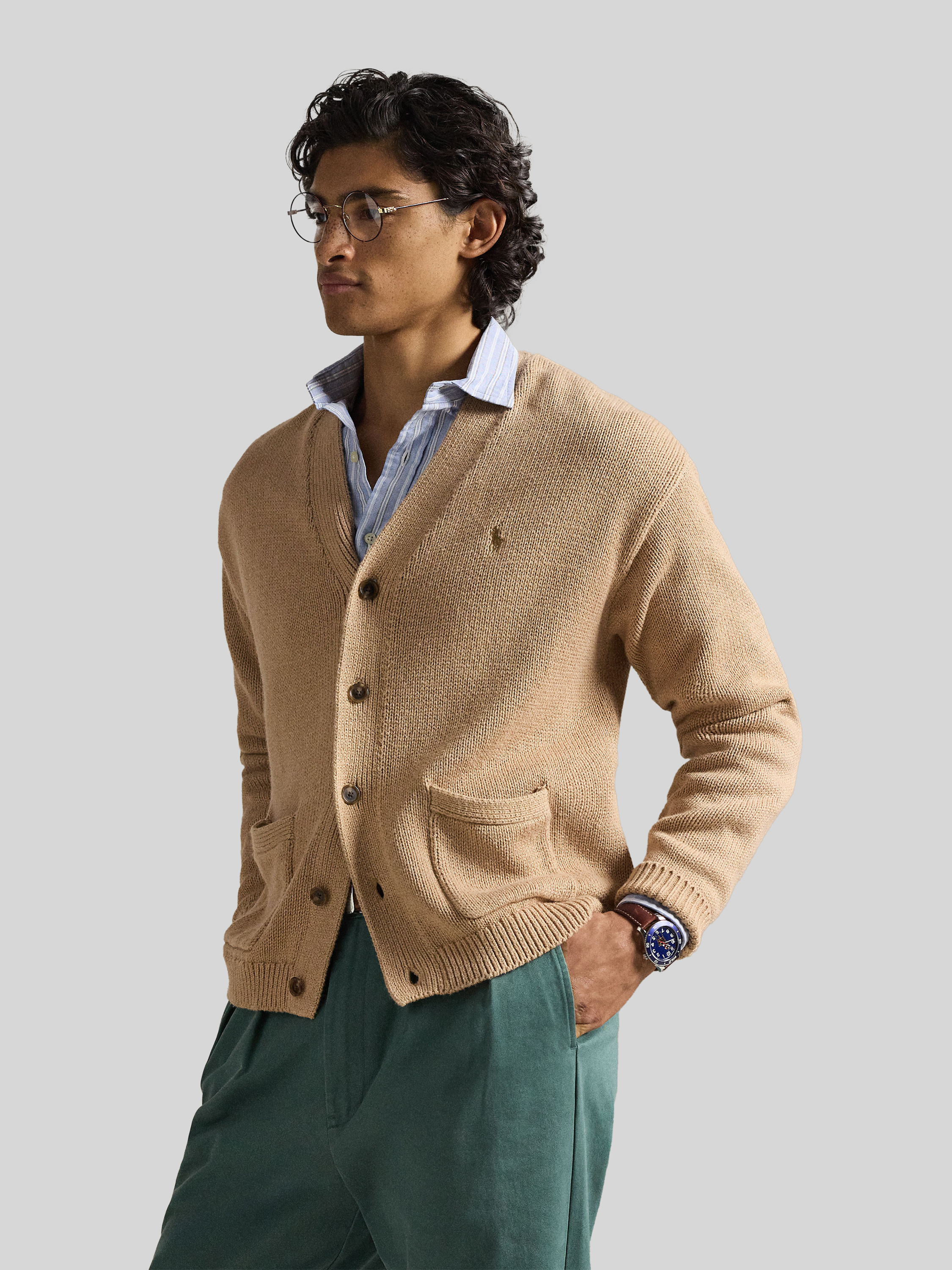 Gebreid herenjack, Beige gemêleerd