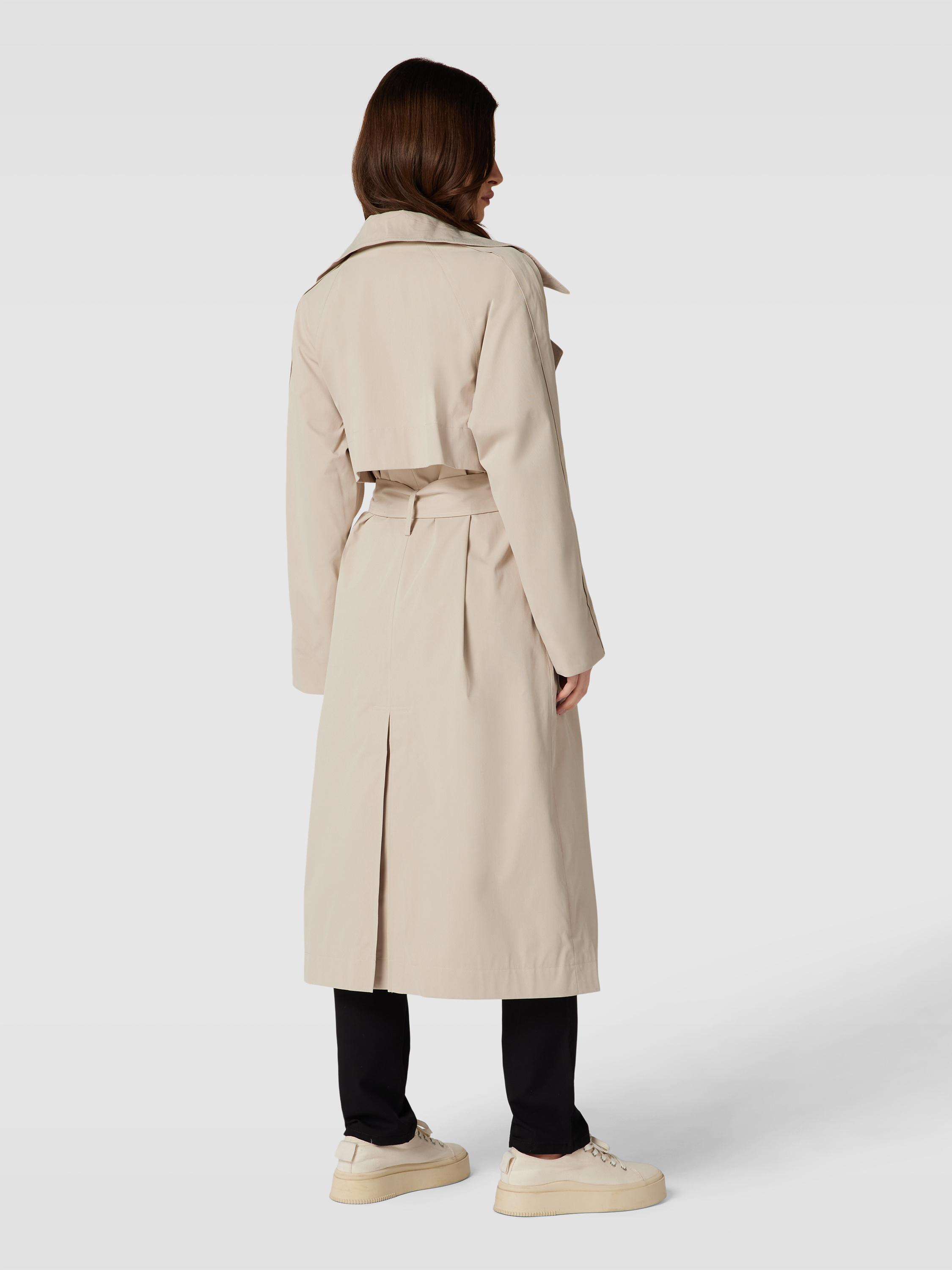 Groenblauwe suède-trenchcoat dames | Elegant lang jack met