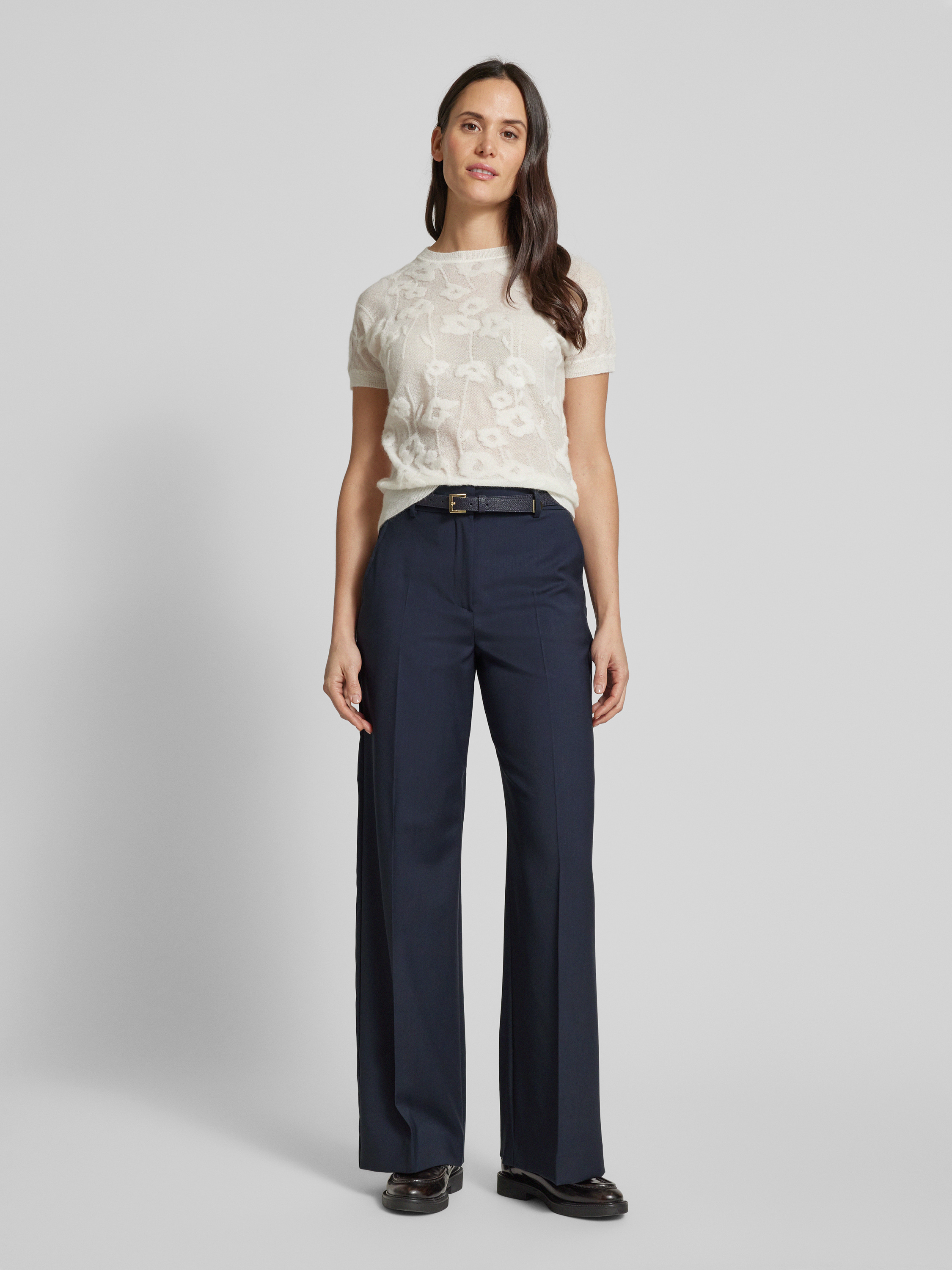 VILA wide leg high waist casual broek marineblauw