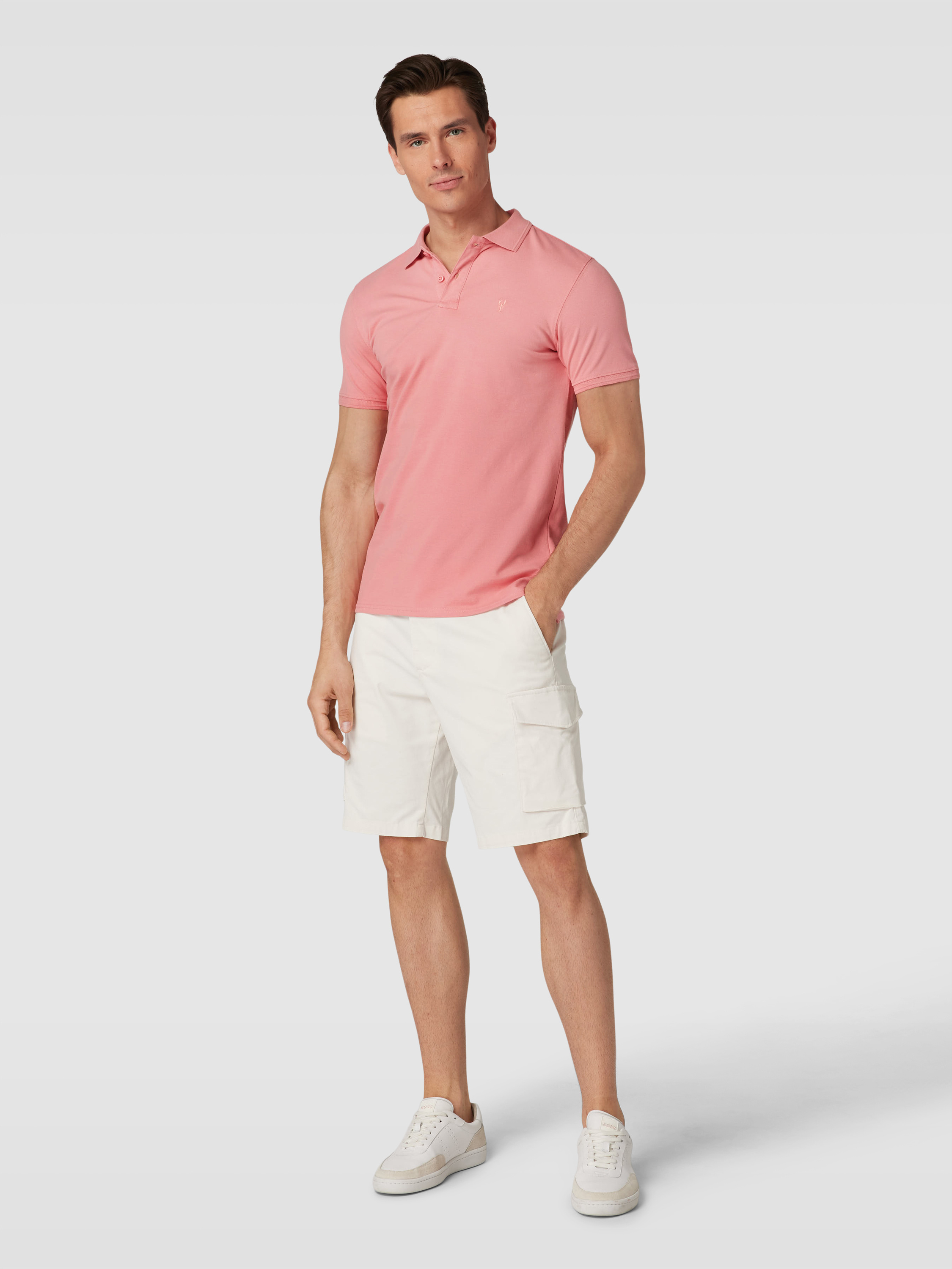 Shiwi Poloshirt met korte knoopsluiting, model 'justin' in koraal ...