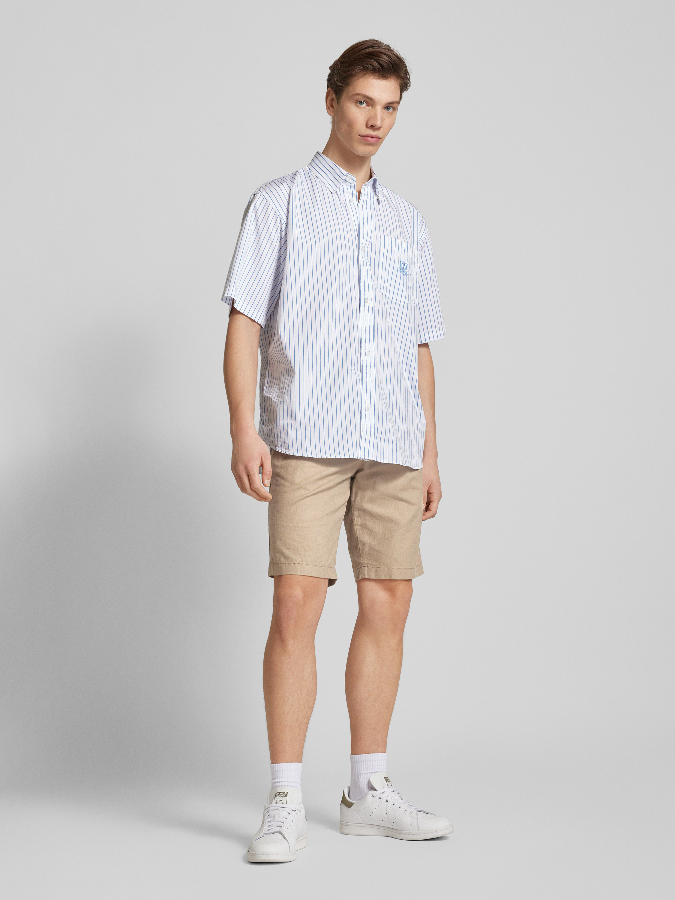 LVCBL Korte broek heren linnen lichte zomershorts linnen broek heren kort met zakken, lichtblauw, 3XL