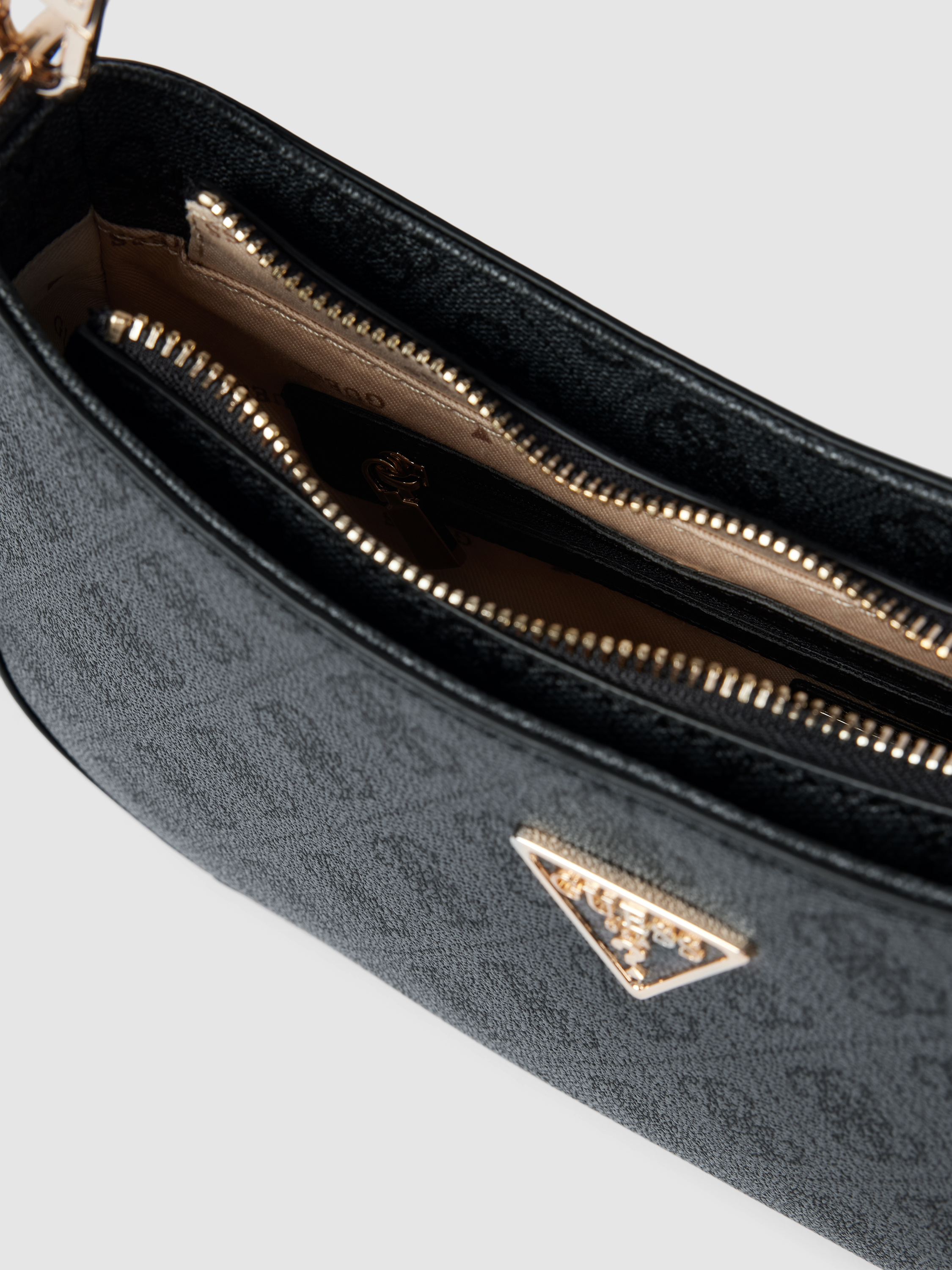 GUESS Evelune Damen-Schultertasche – Aus Kunstleder, Mit Reißverschluss, Pfingstrosen-Print, Anthrazit
