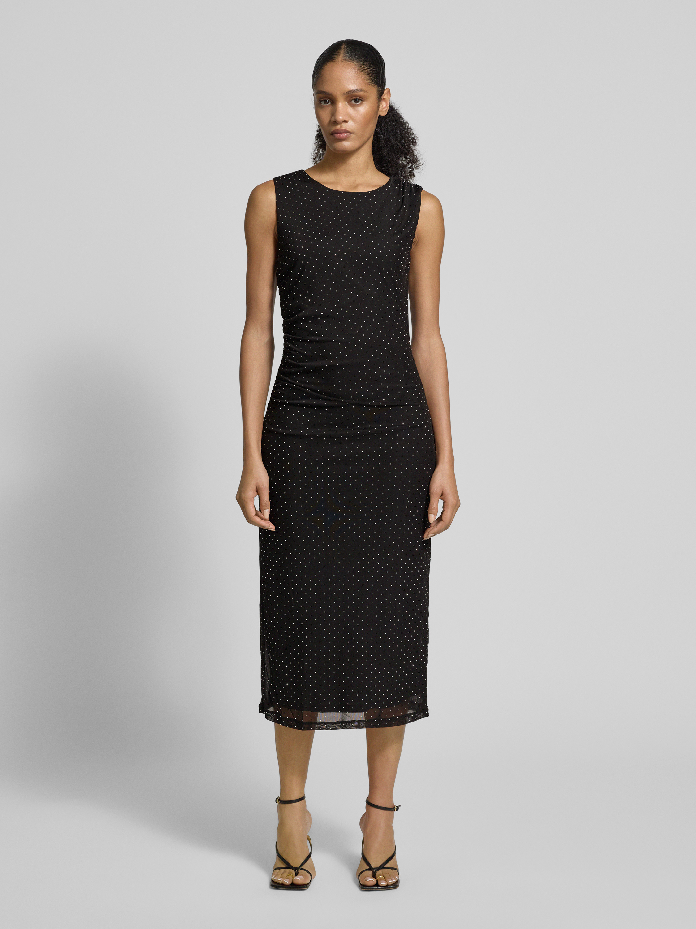 Vila Midi-jurk met ronde hals, model 'MINNA' in zwart online kopen