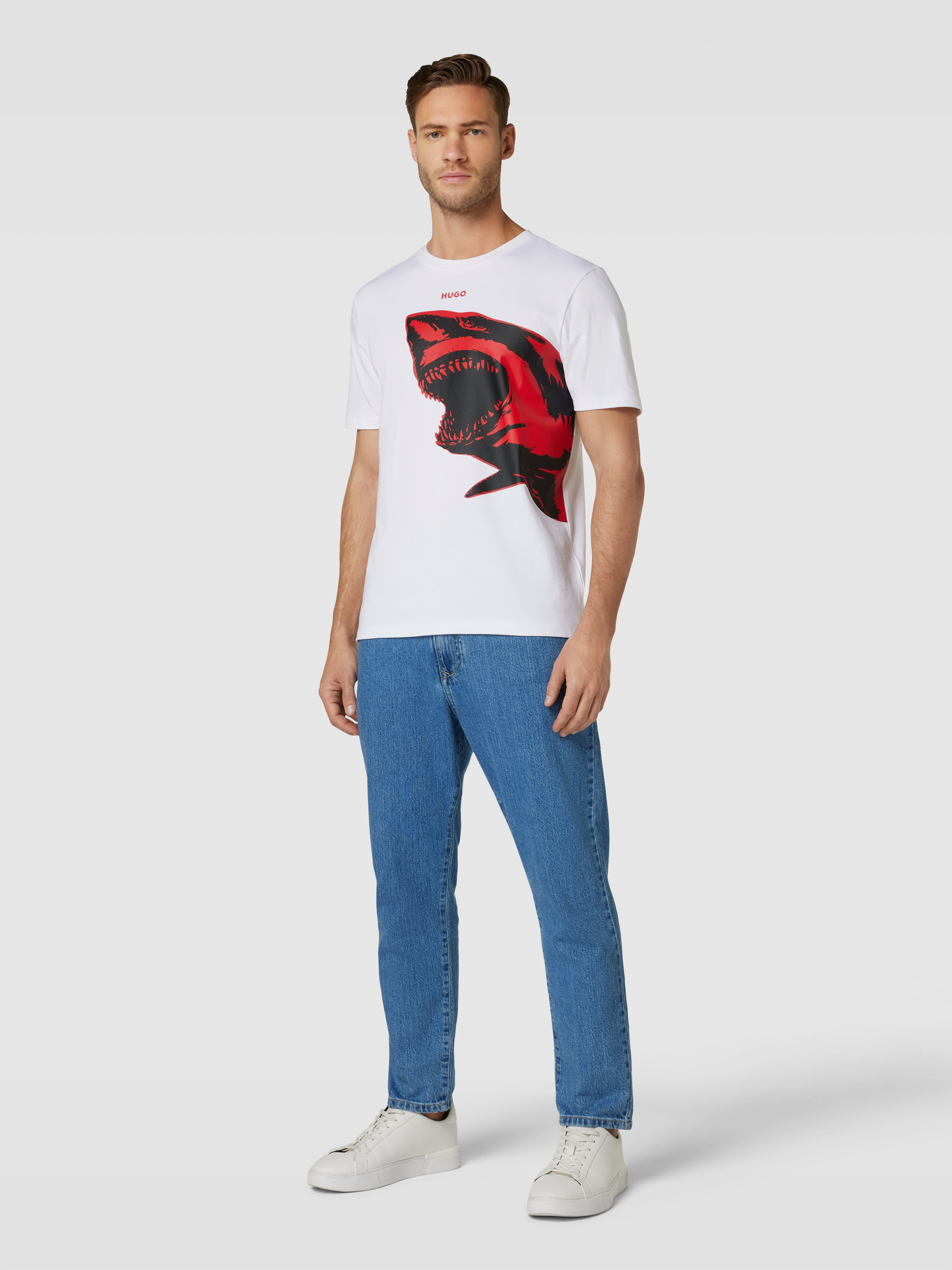 HUGO T-Shirt mit Motiv-Print Modell 'Darmolejo' (weiss
