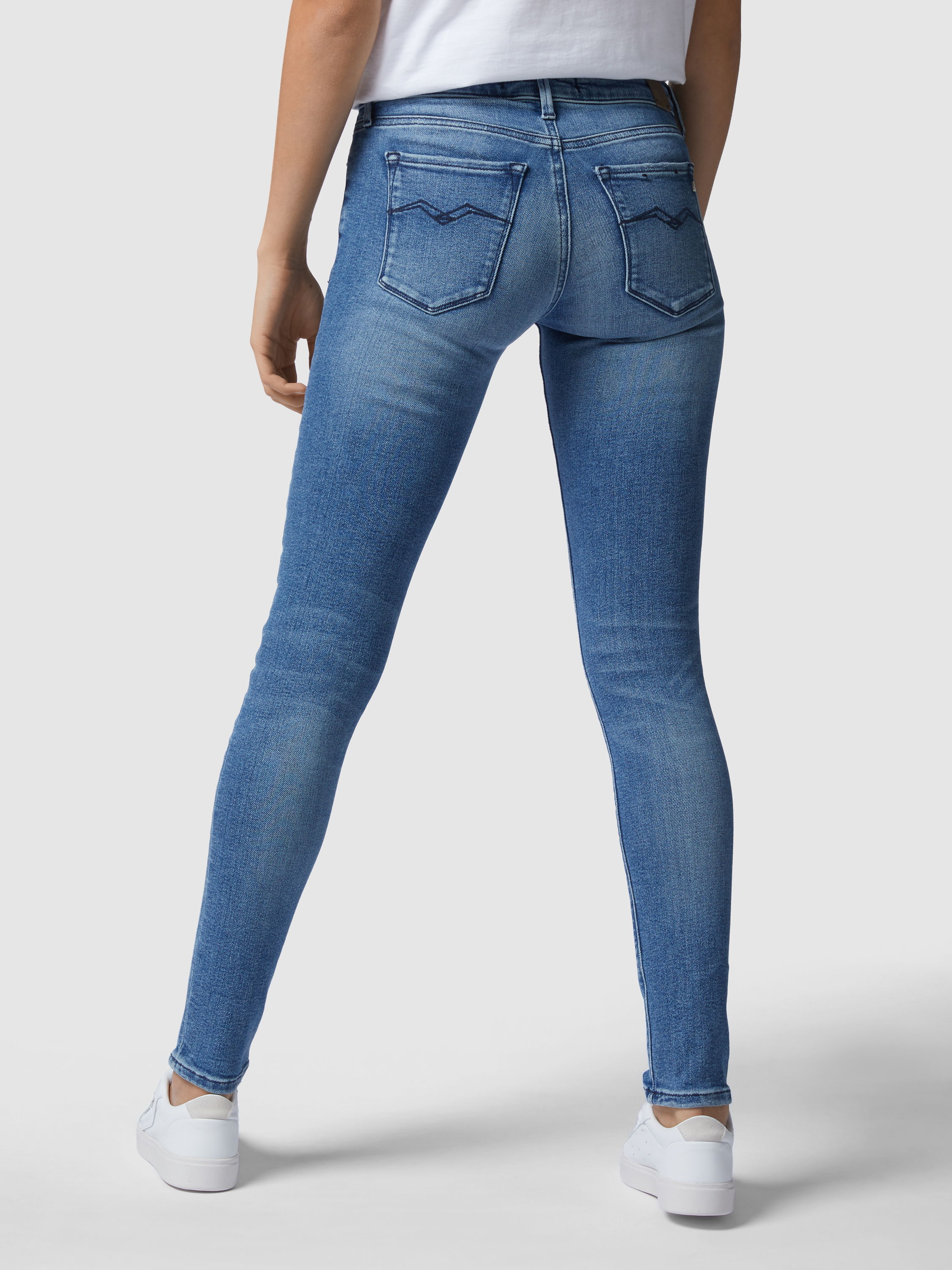 Replay Damen New Luz Jeans – Skinny Fit, Hoher Bund, Stretch-Denim | Vintage-Look In Mittelblau