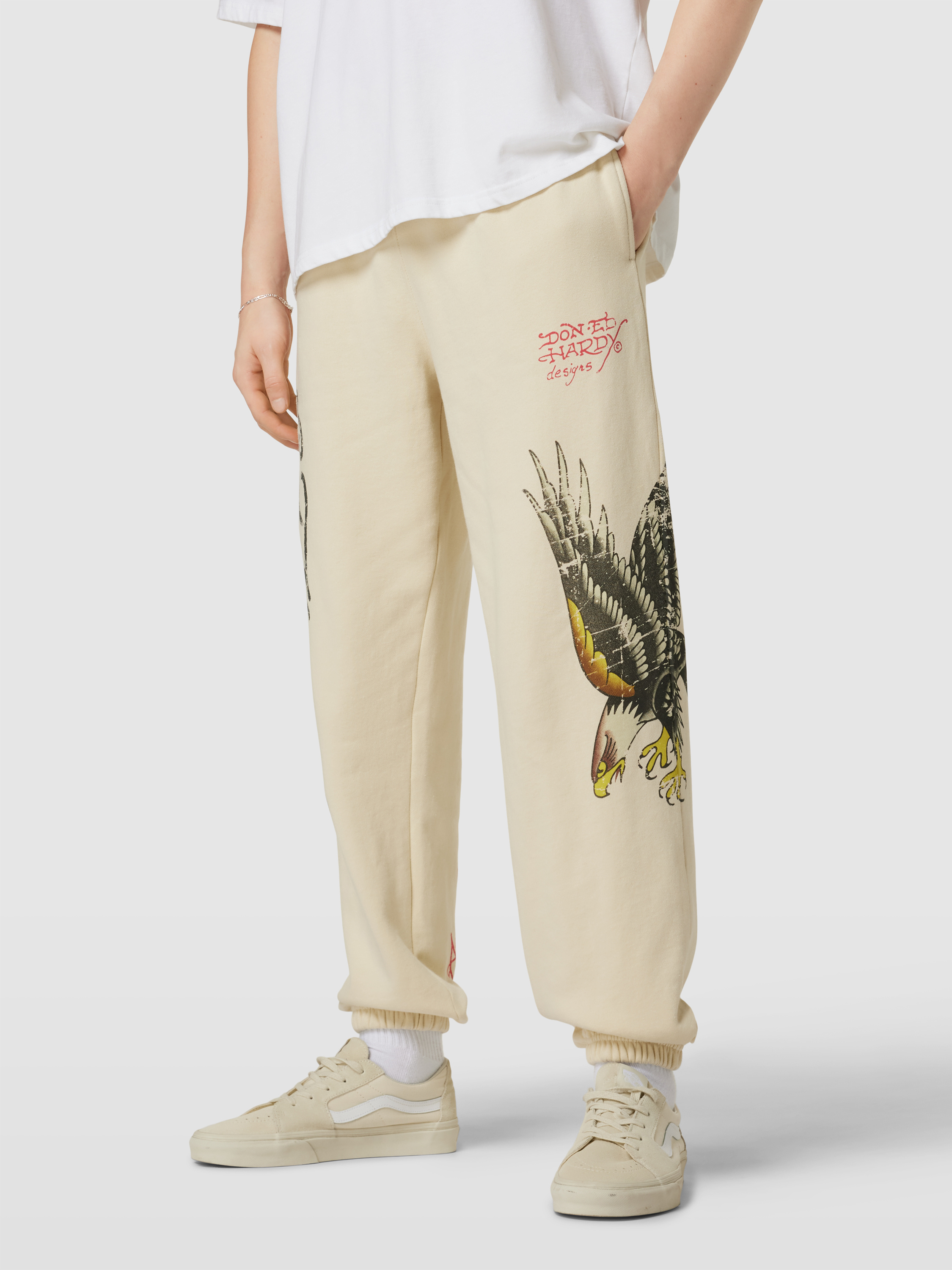 ED HARDY Sweatpants met labelprint, model 'JOGGER' in offwhite