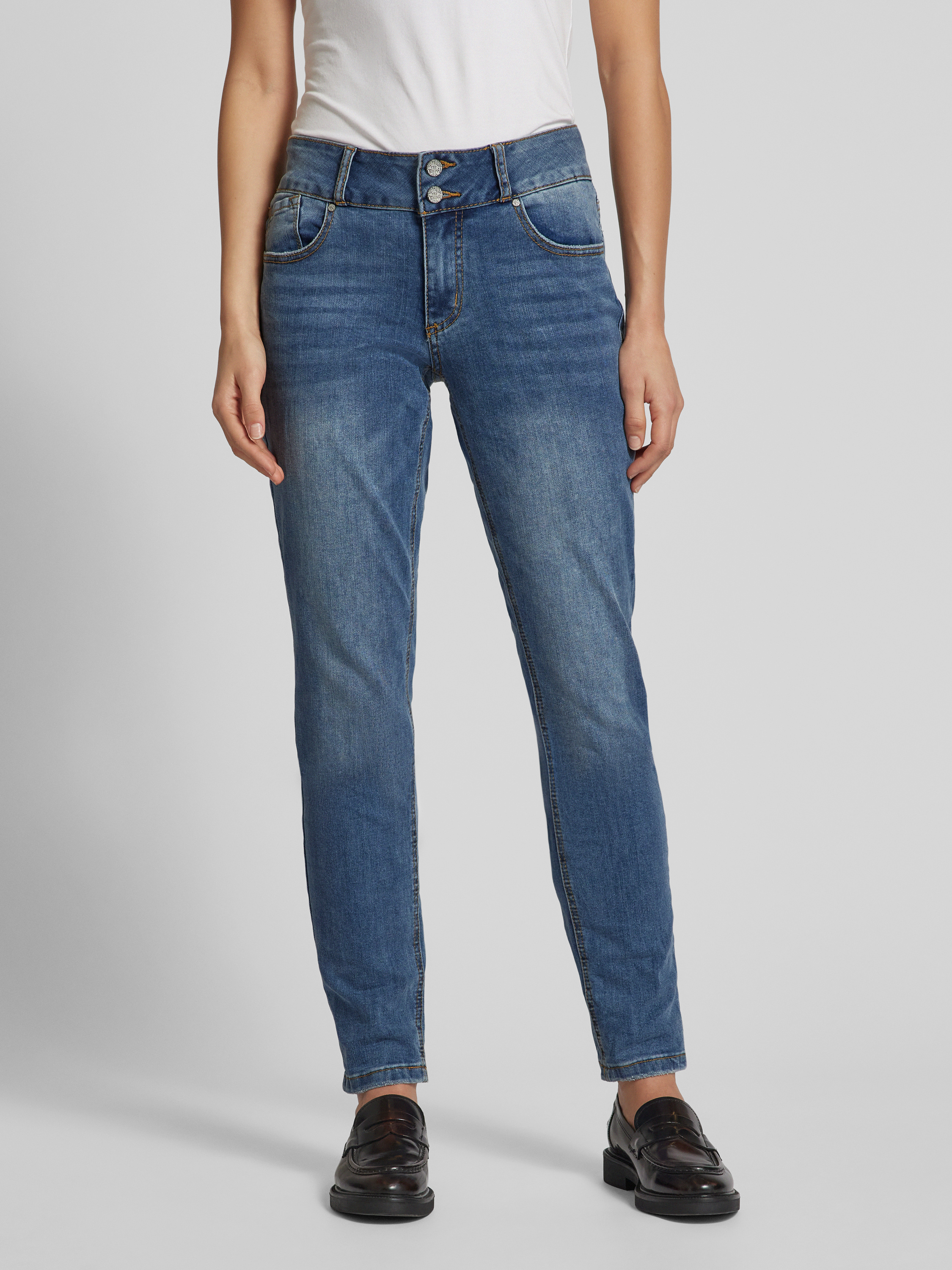 Buena Vista Damen Jeans „Tummyless-Z“ – Stretch-Denim Mit Zippern An Den Taschen, Crushed-Optik