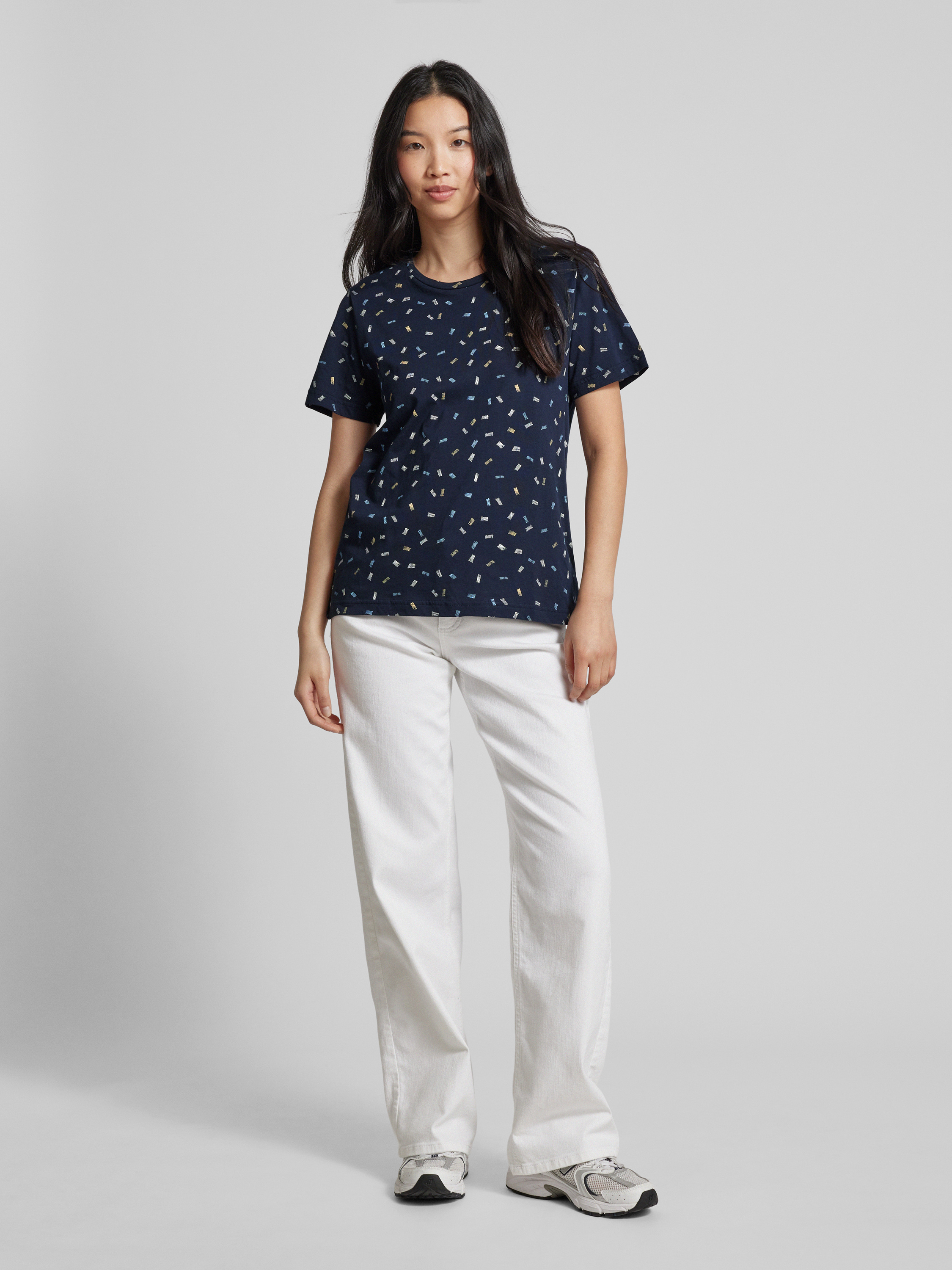 Tom Tailor Maglietta Donna Con Stampa Allover - Casual Chic, Girocollo E Vita Elasticizzata