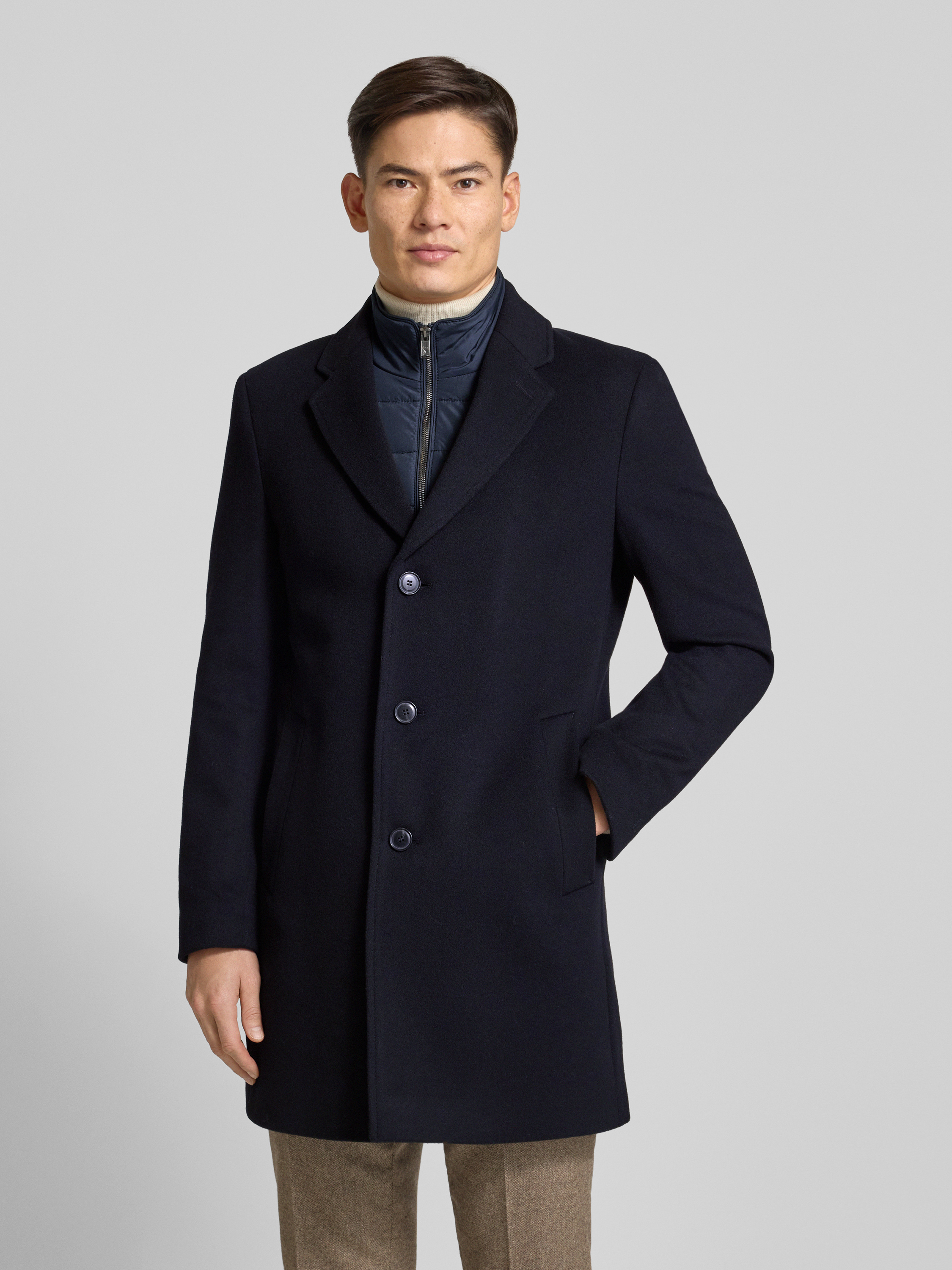 BOSS Slim fit lange jas van wolmix, model 'HYDE' in zwart online