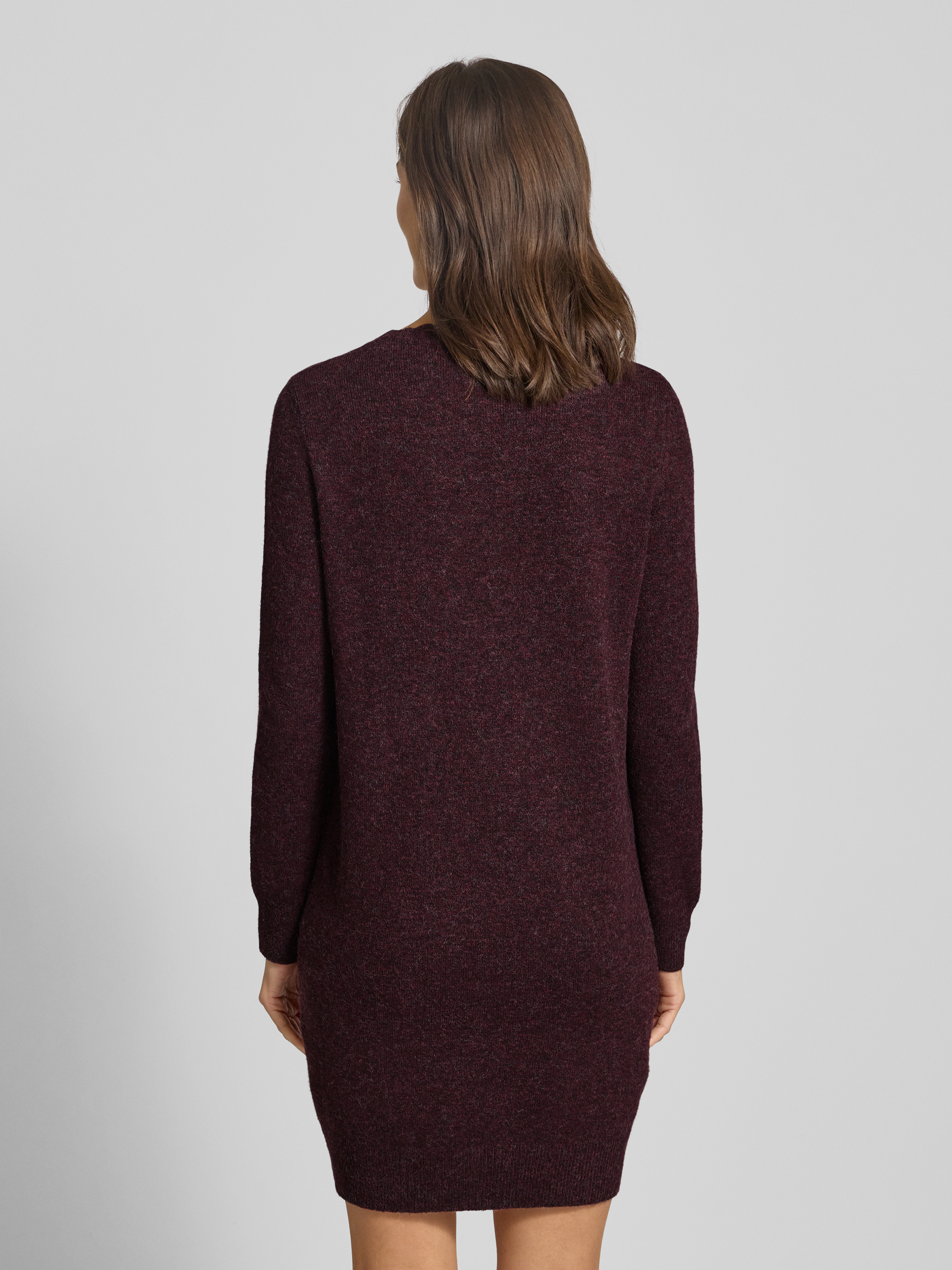 Zeagoo Gebreide jurk voor dames, lange mouwen, herfstjurk, V-hals, trui-jurk, elegante winterjurk, effen A-lijn midi-jurk met trompetmouw, Blauw, M
