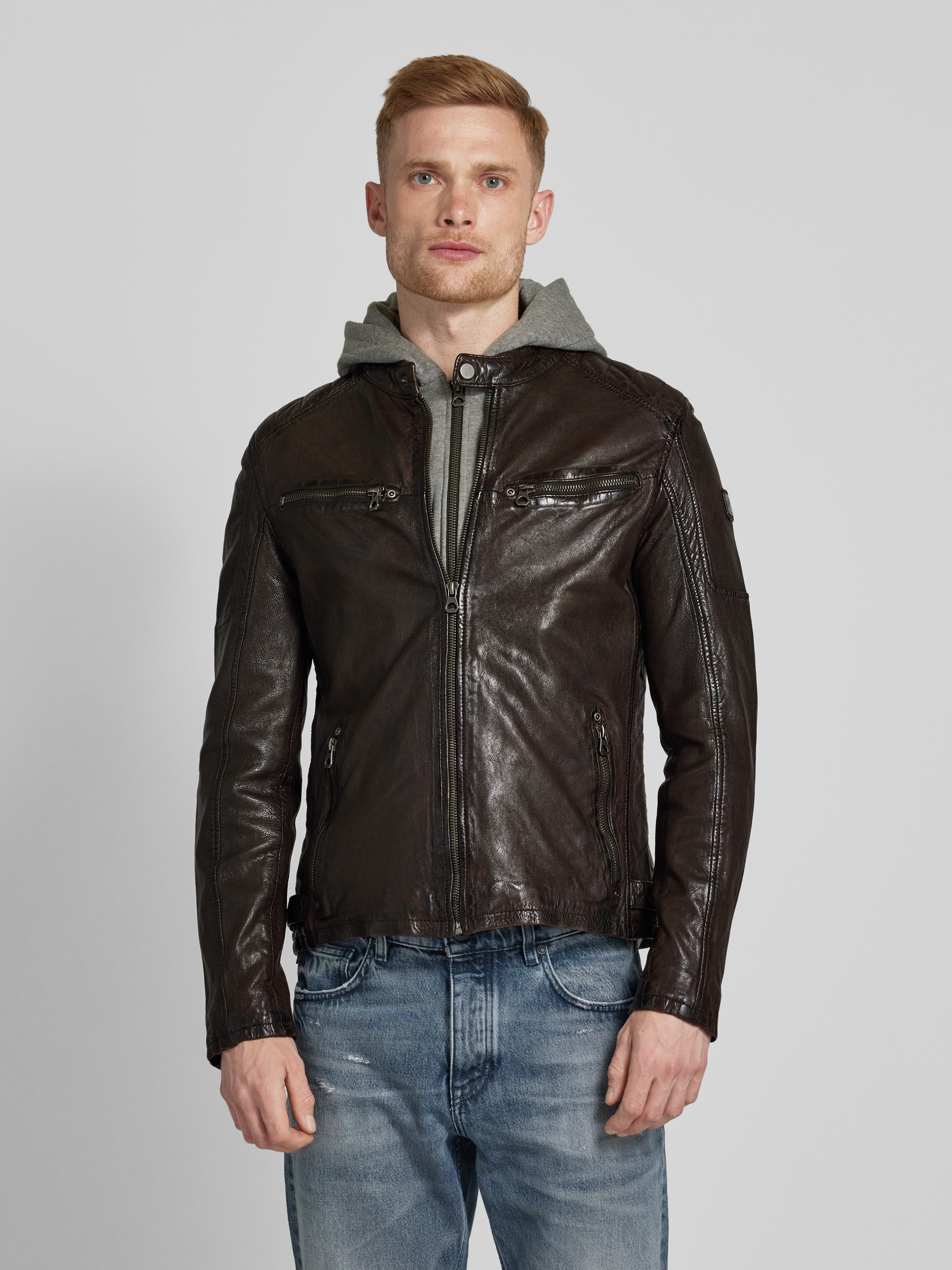 Gipsy Lange, Leren Jas Bente 2 In 1 Leren Jack Met Een Afneembare Capuchoninlay In Jerseykwaliteit 653f715054644575ca7925a7