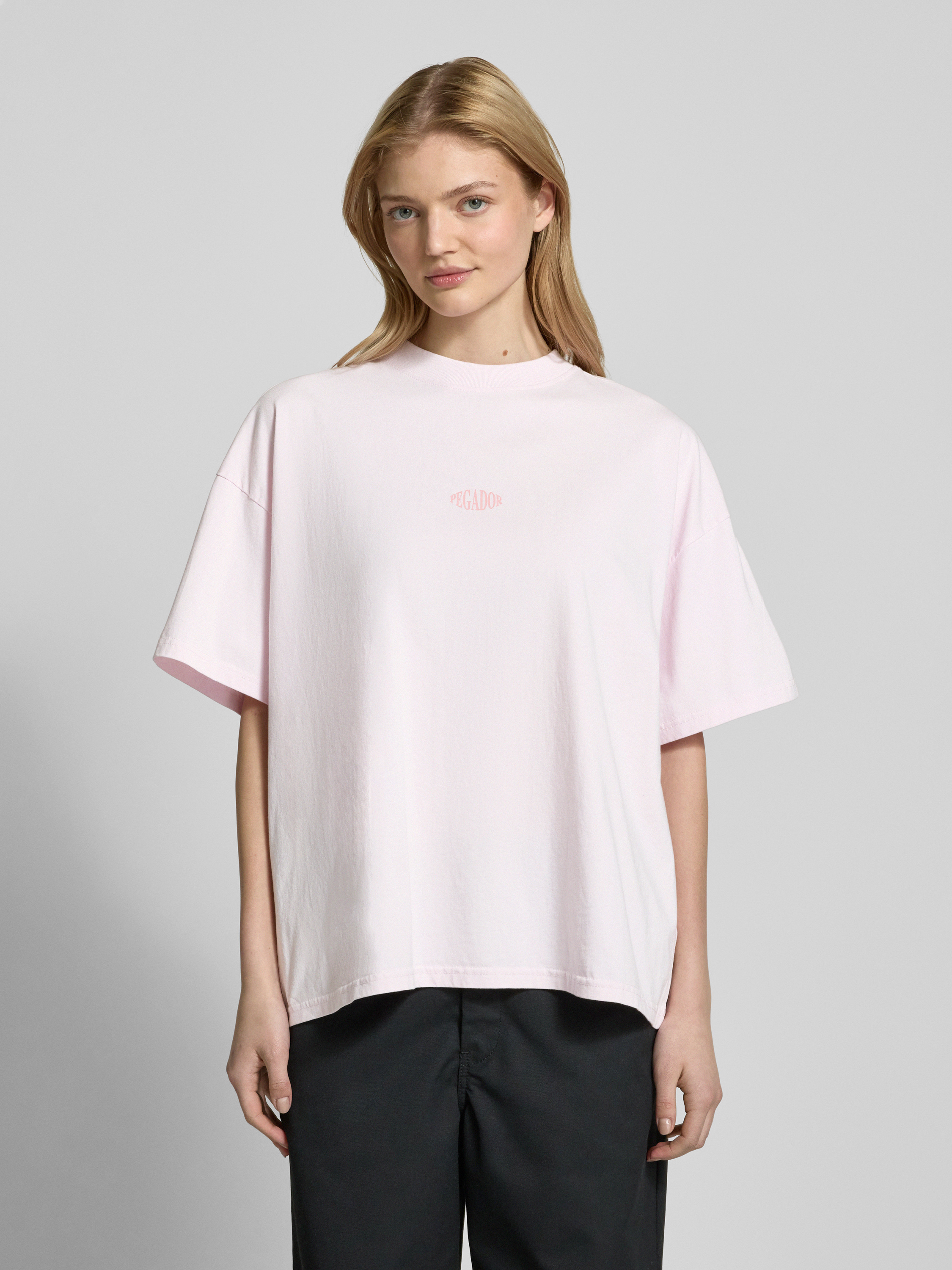 ROADSIGN Australia Damen T-Shirt Oversized – Baumwollmix, Strukturiert, Mit Frontprint, Farbe Rosa, Größe L
