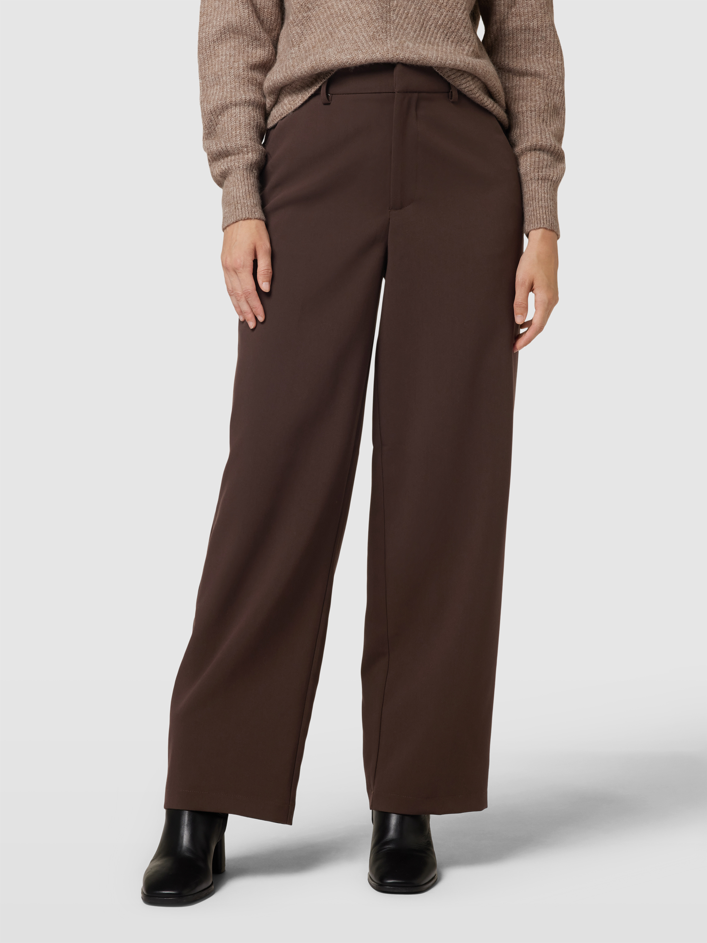 OBJECT Stoffen broek in loose fit, model 'SIGRID' in chocoladebruin ...
