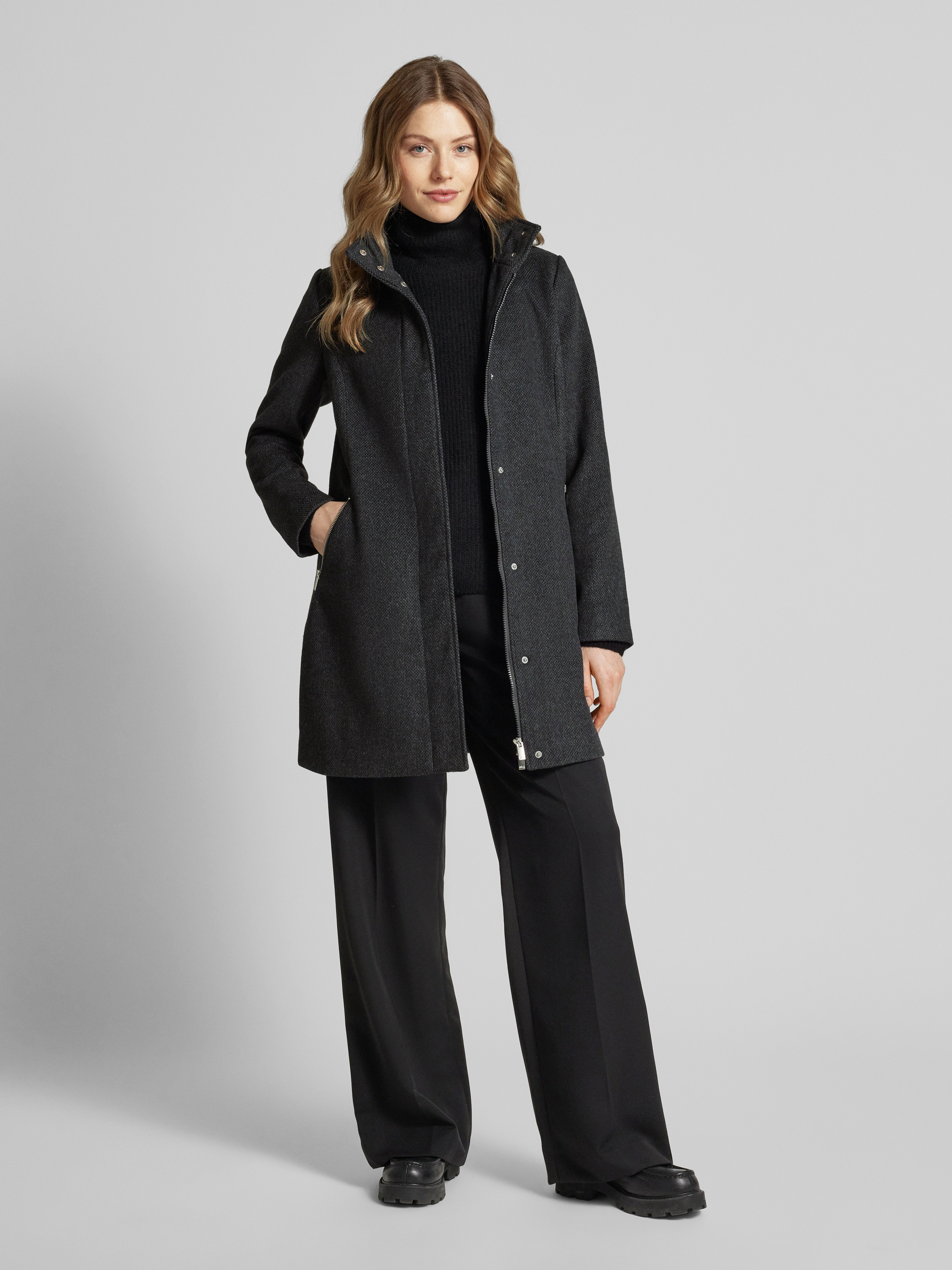 Coat Taifun Wollmantel Schwarz Stehkragen Taifun Kurzmantel Tom