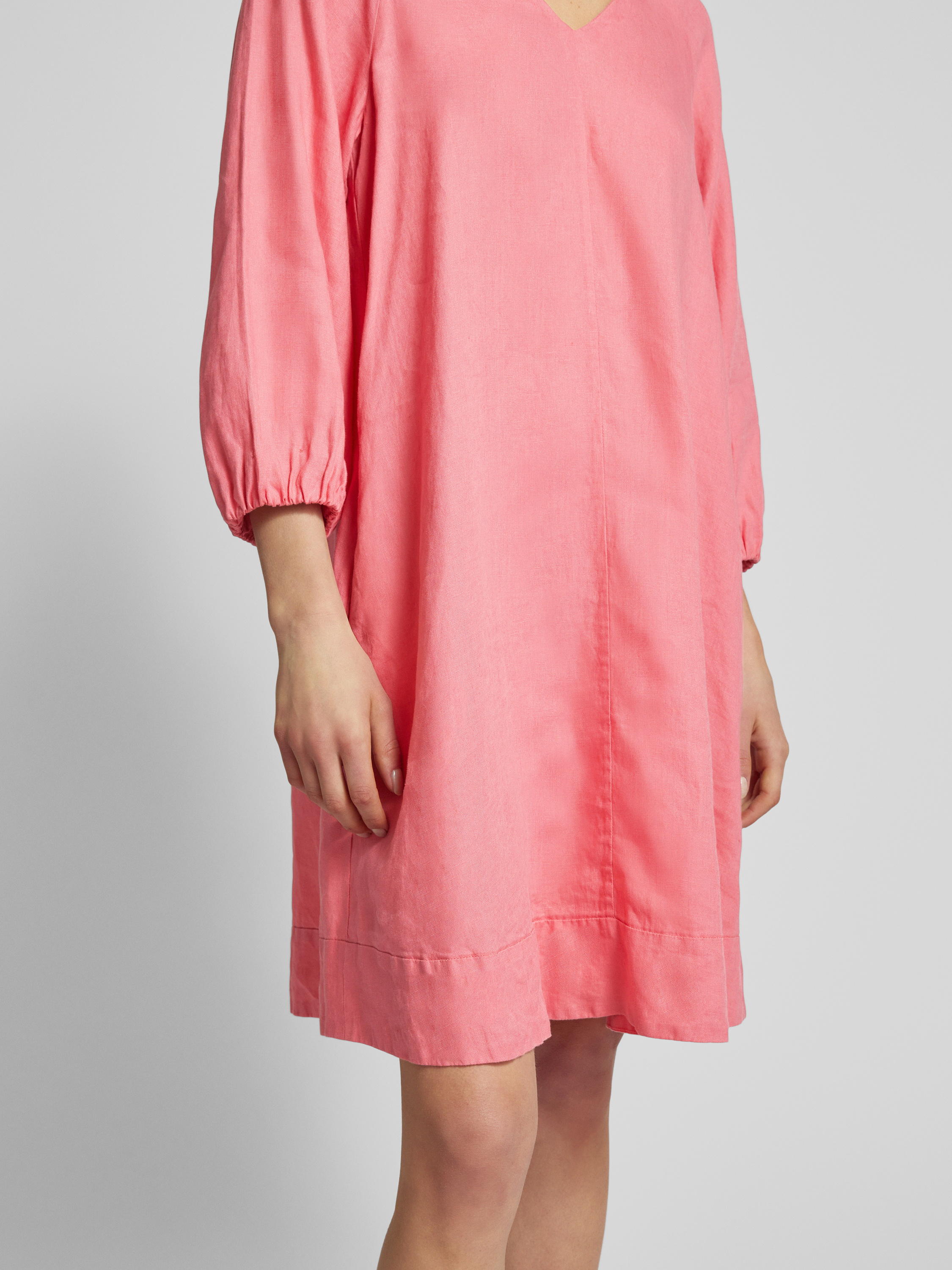 Zeagoo Zomerjurk voor dames, elegante zomerjurk, strandjurk, casual, korte mouwen, knielang, V-hals, midi-jurk met zak, A-lijn, 100% katoen, effen, S-XXL, roze, L