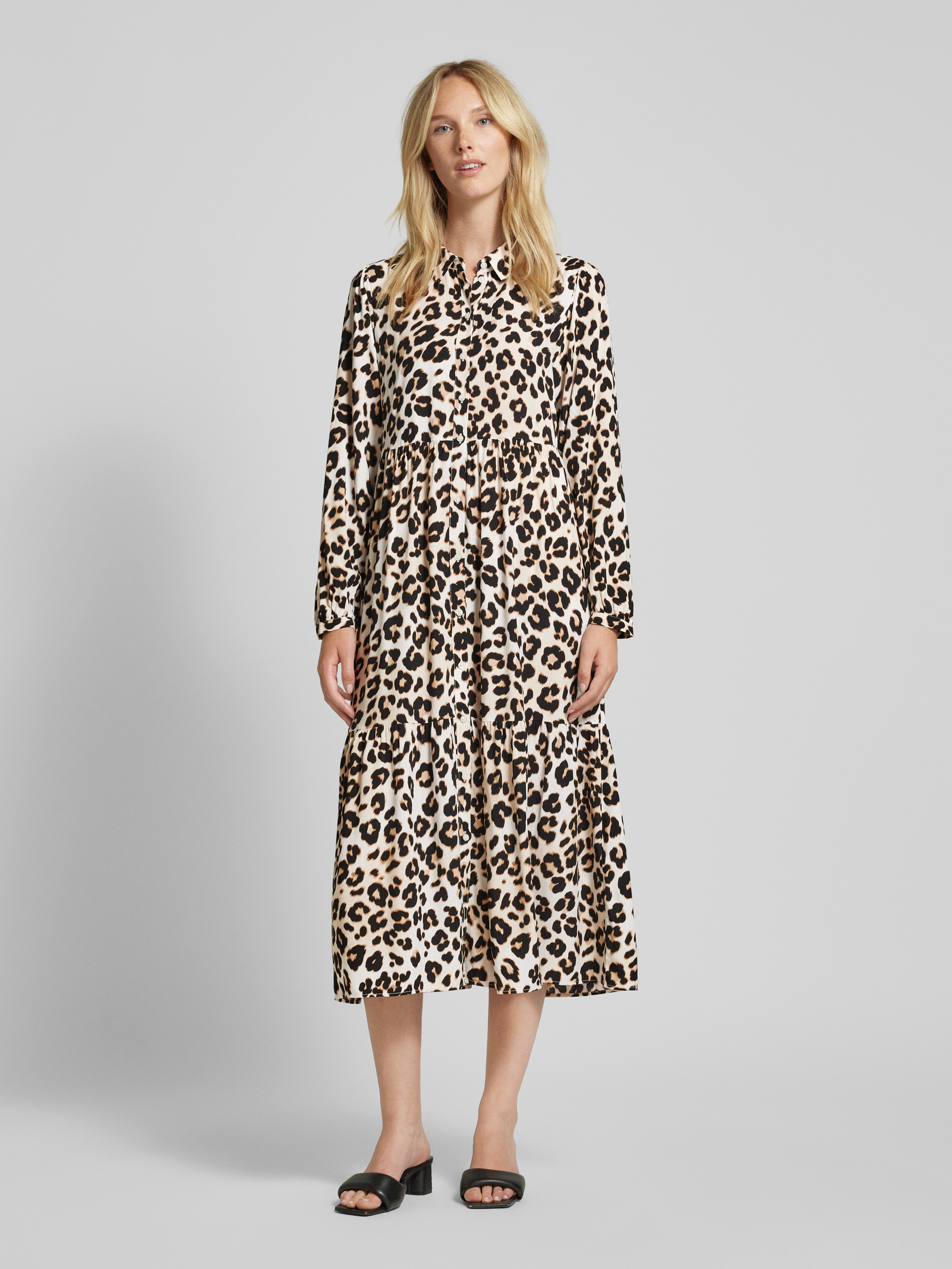 RED LABEL Relaxed fit midi-jurk met dierenprint in beige