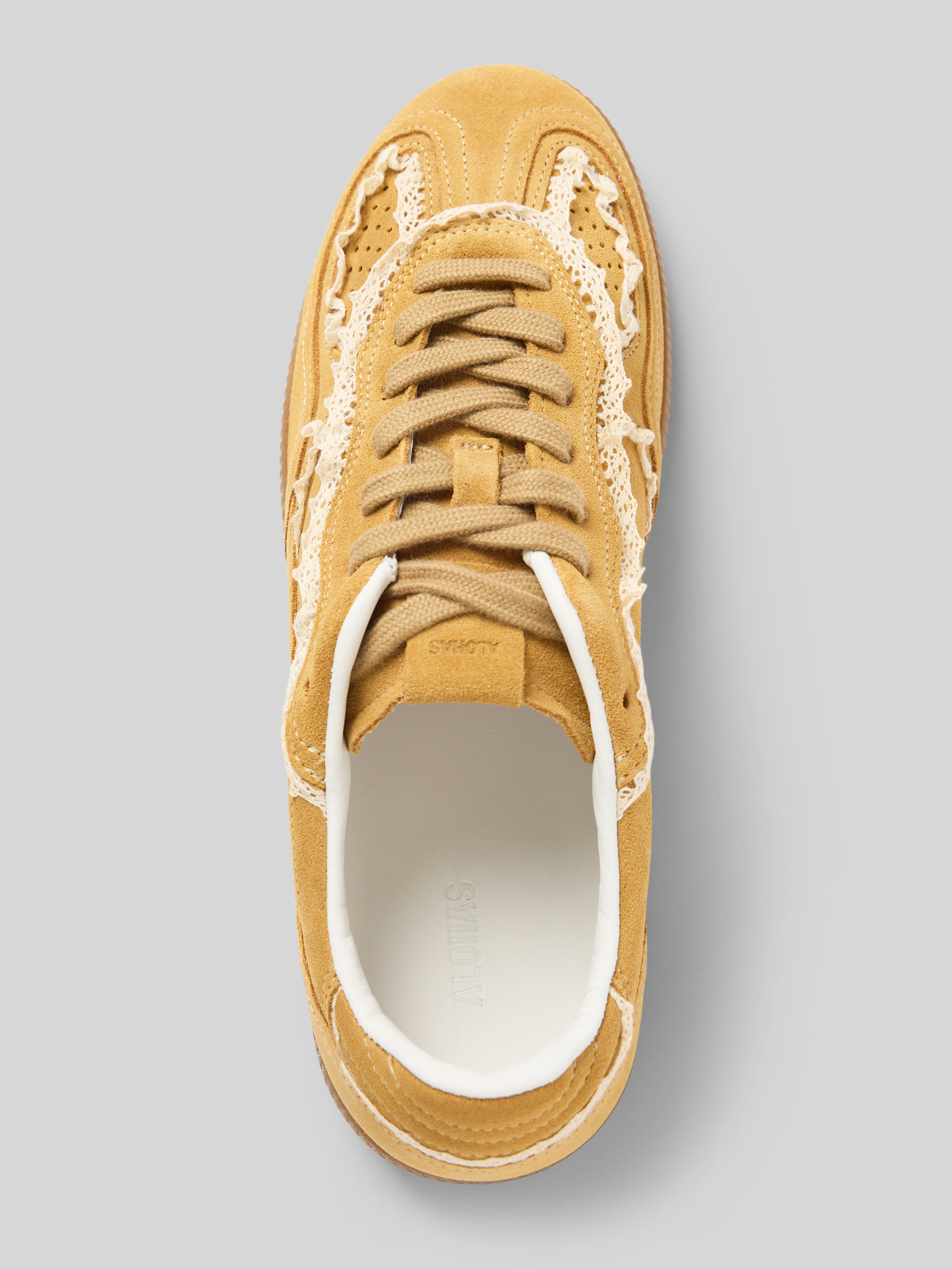 ALOHAS Sneakers van leer met gehaakt kant in mosterdgeel online