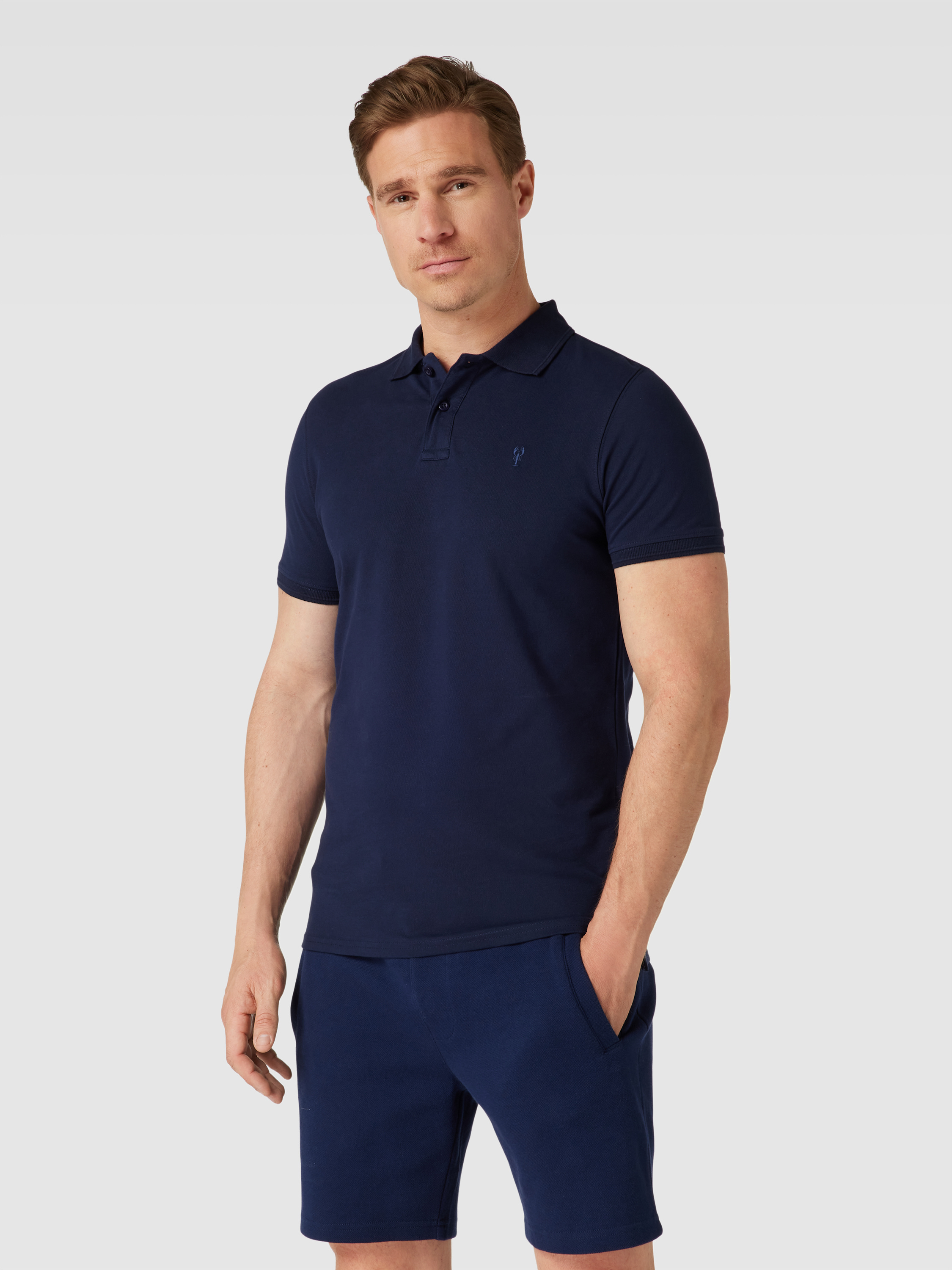 Shiwi Poloshirt met korte knoopsluiting, model 'justin' in donkerblauw ...