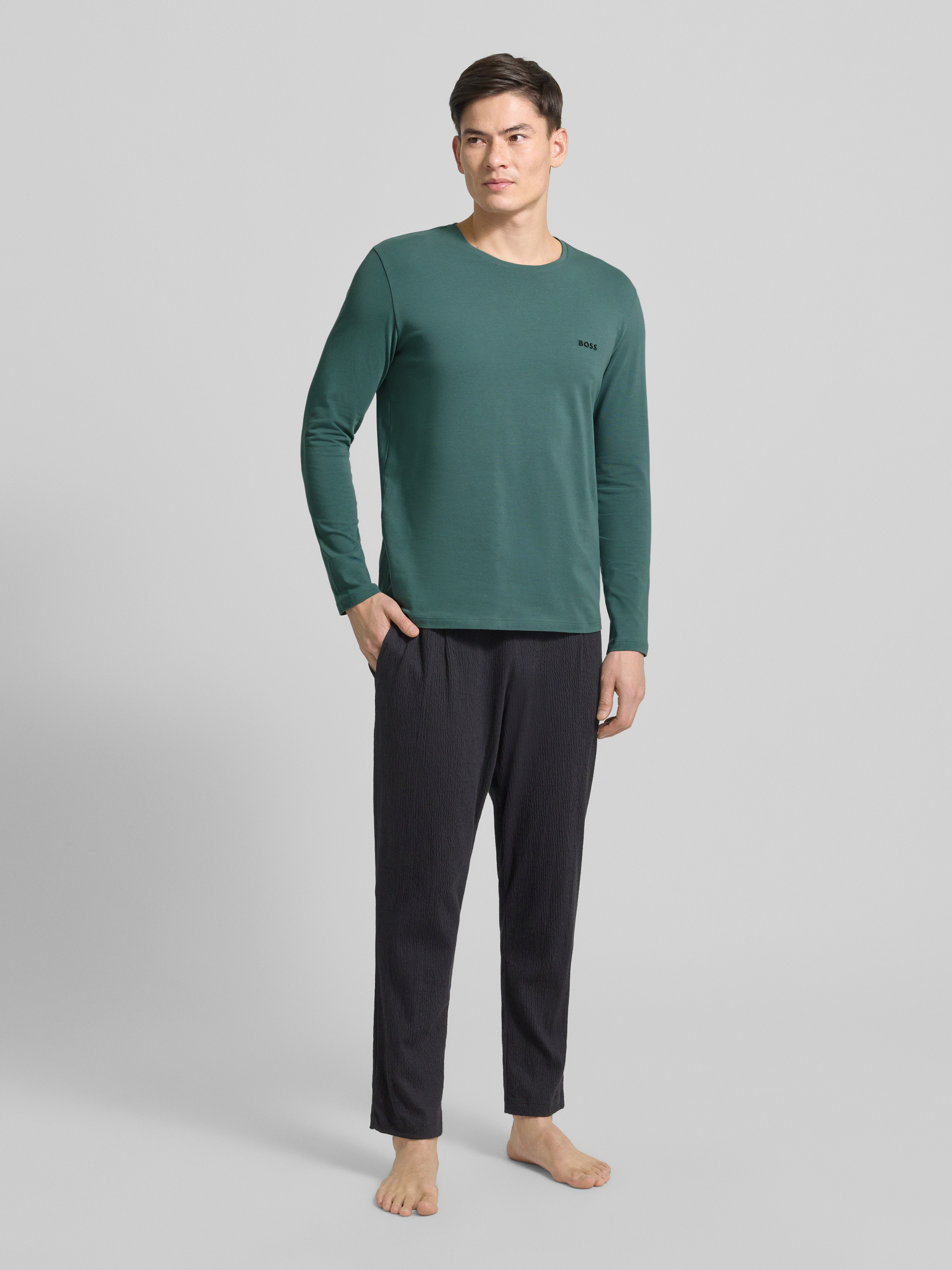 SES fijngeribbeld shirt met lange mouwen voor heren, set van 2, maat S-4XL, gemaakt van 100% katoen - ademend onderhemd voor heren, lang als ondershirt of slaapshirt, marineblauw, S