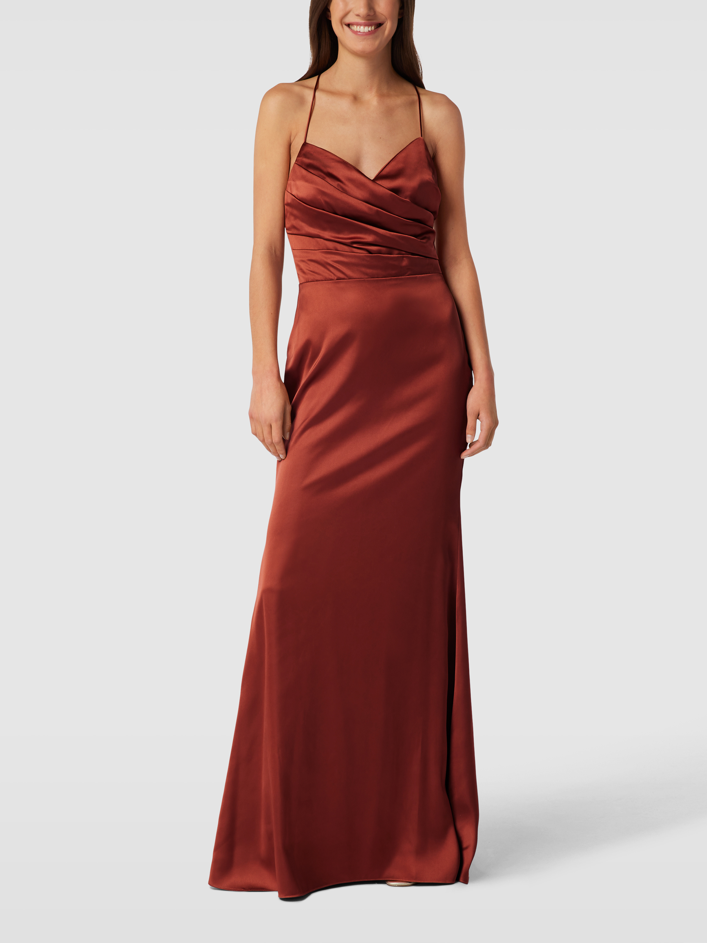 Laona Avondjurk met plooien in terracotta online kopen P&C