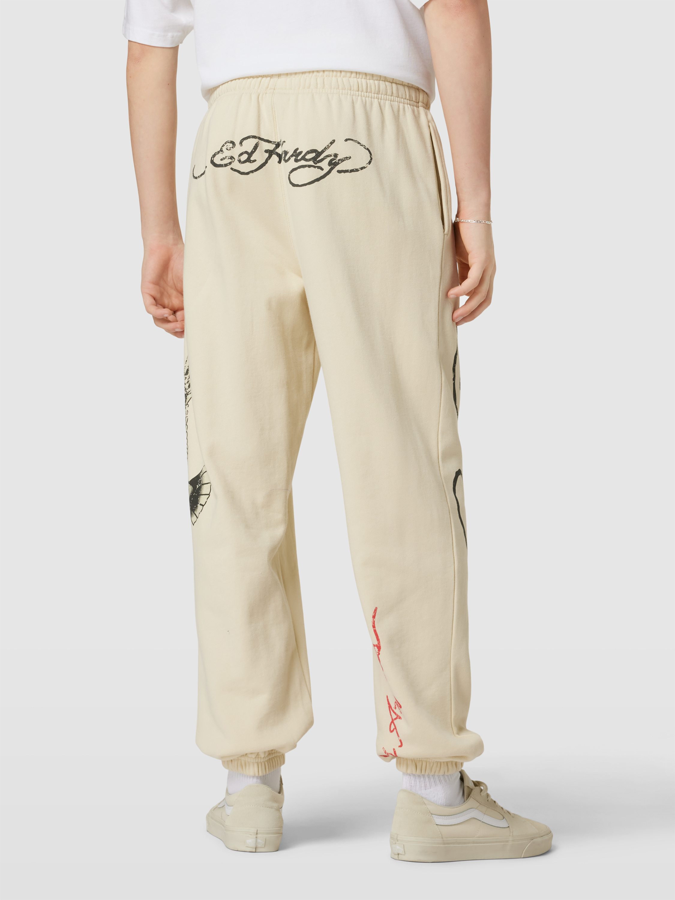 ED HARDY Sweatpants met labelprint, model 'JOGGER' in offwhite