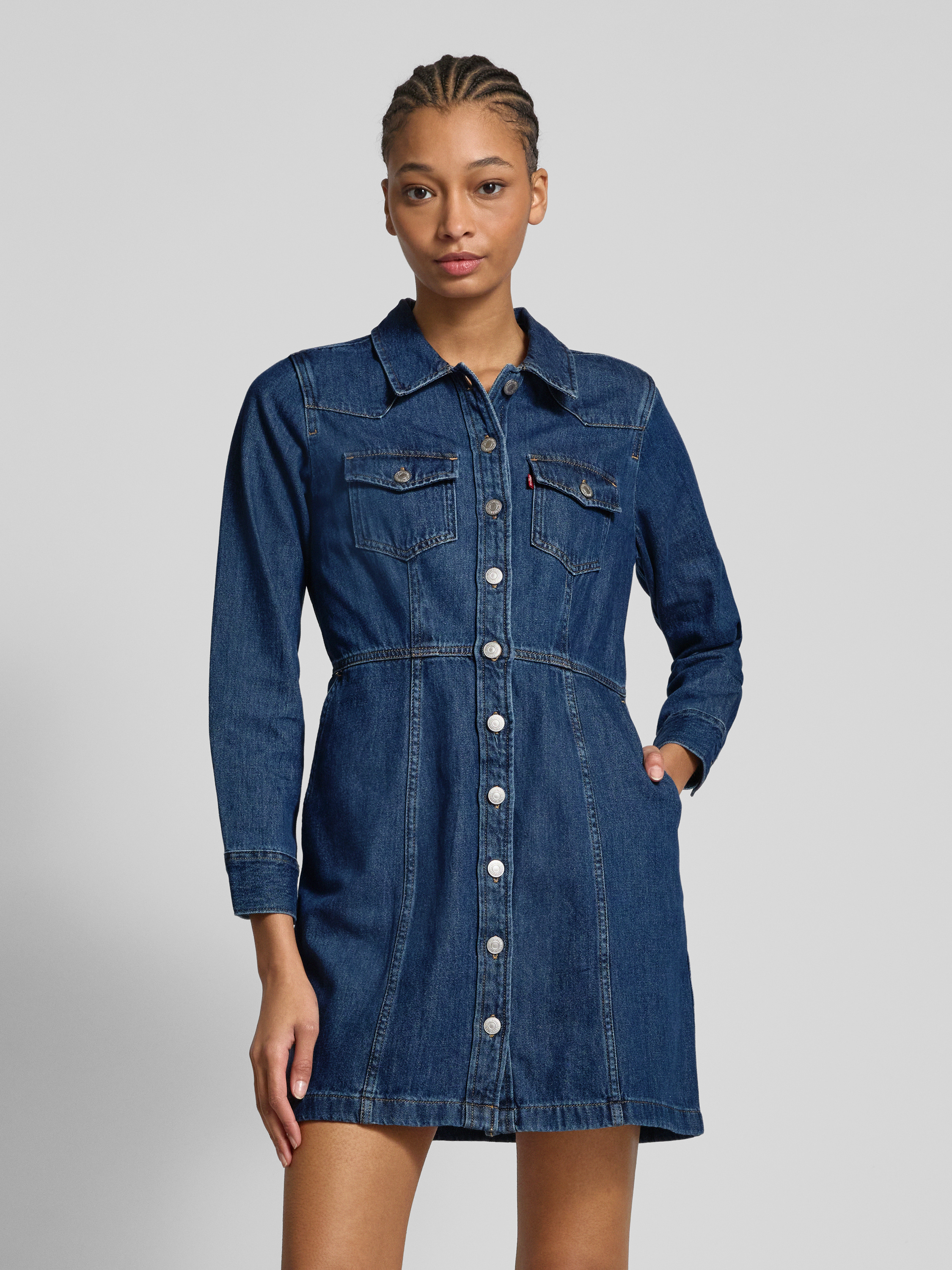 levi denim dresses Levis Ellie Dress  Dolls Kill 35 in Sleeve Length Levi's Flynn Long Sleeve Denim