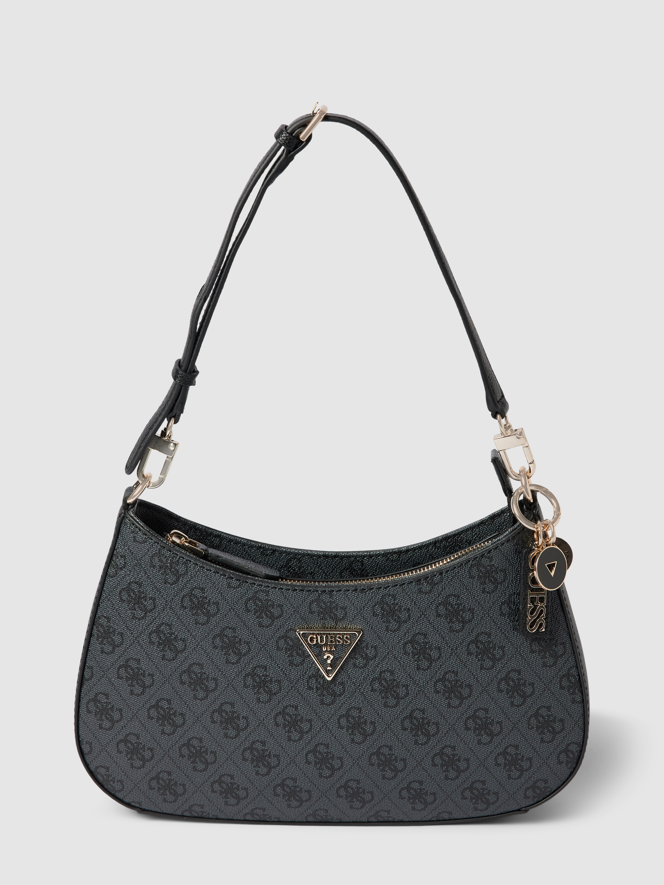 GUESS Evelune Damen-Schultertasche – Aus Kunstleder, Mit Reißverschluss, Pfingstrosen-Print, Anthrazit