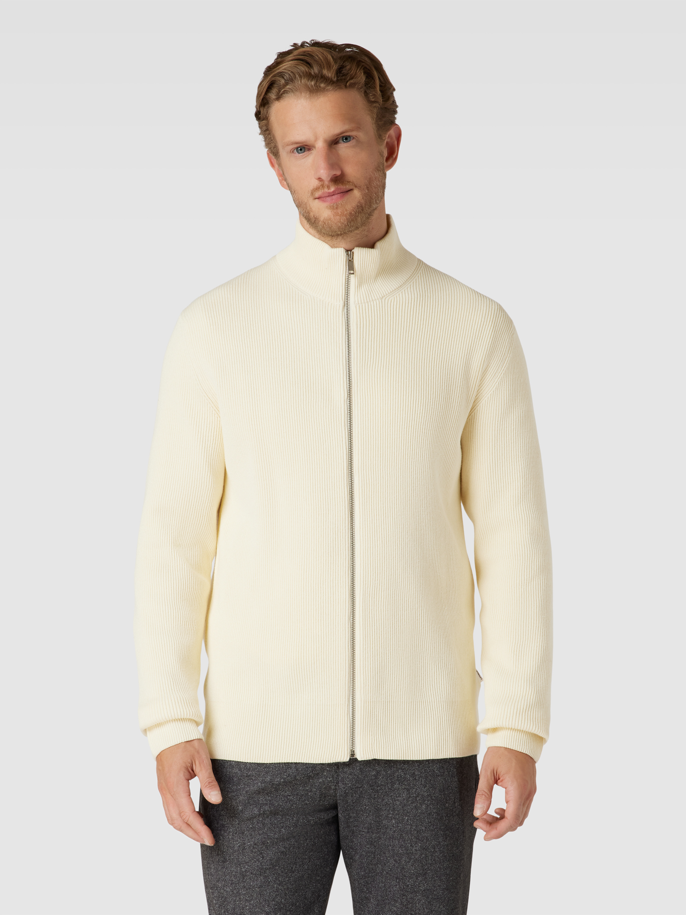 KUDORO Gebreid vest voor heren, cardigan, klederdrachtjas met ritssluiting, gebreide winterjas, gebreide jas, sweatjack, fijn gebreide winterjas met opstaande kraag, fleecejack, lange mouwen, zwart2
